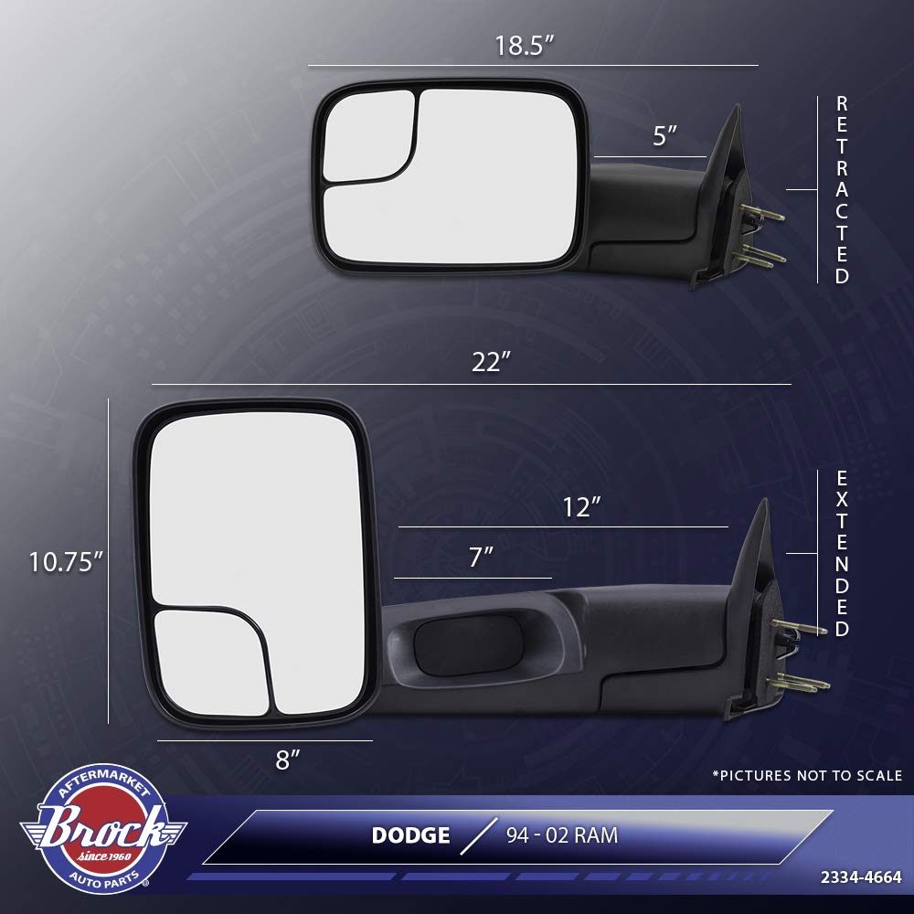 Brock Replacement Manual Towing Mirrors for 94-02 Chevy/GMC Pickup Trucks - Durable Side View Mirrors for Safer Towing & Enhanced Visibility | Perfect for Trailers, Boats & Heavy Loads