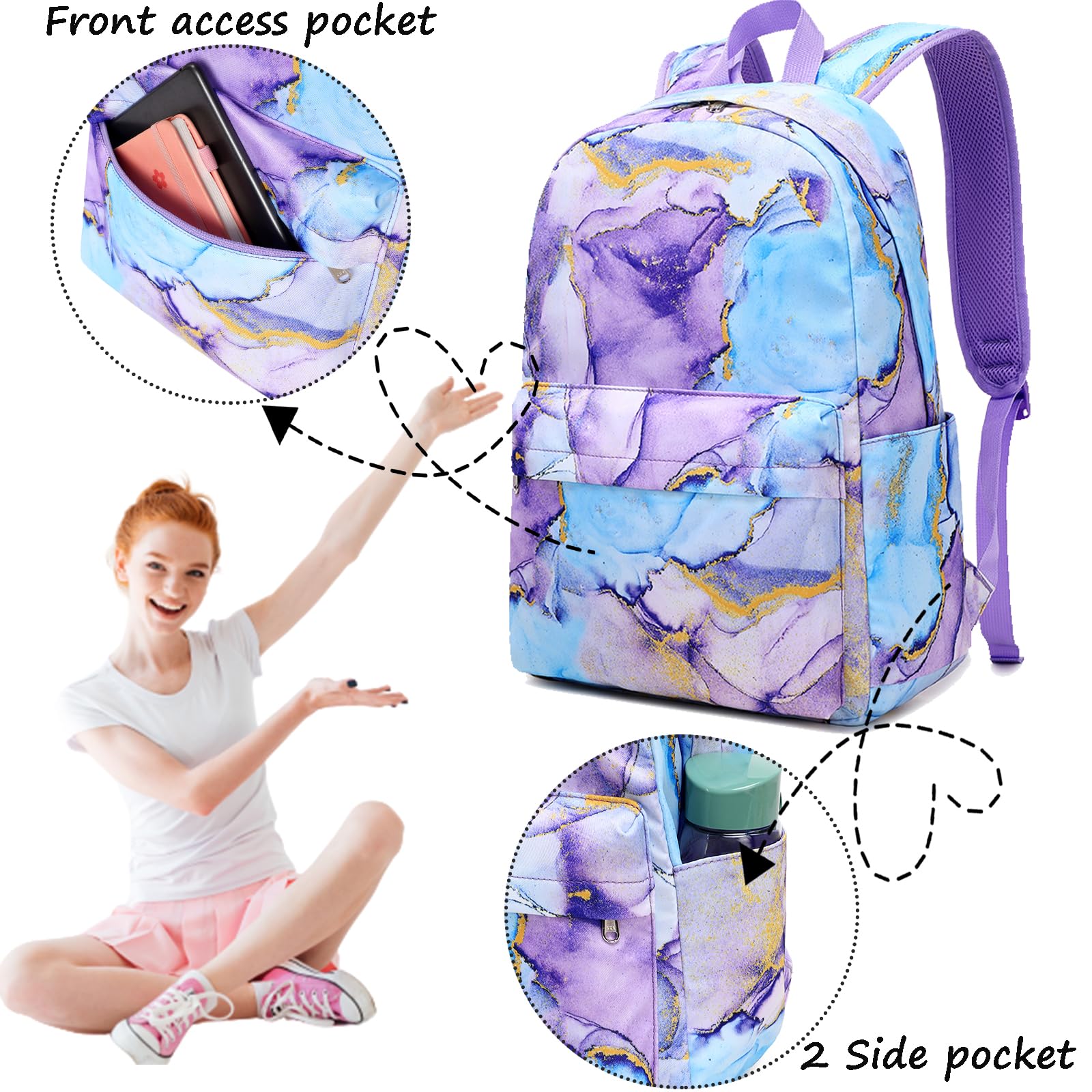 Girls Backpack with Lunch Box - School Bookbag for Teens, Perfect for School & Travel