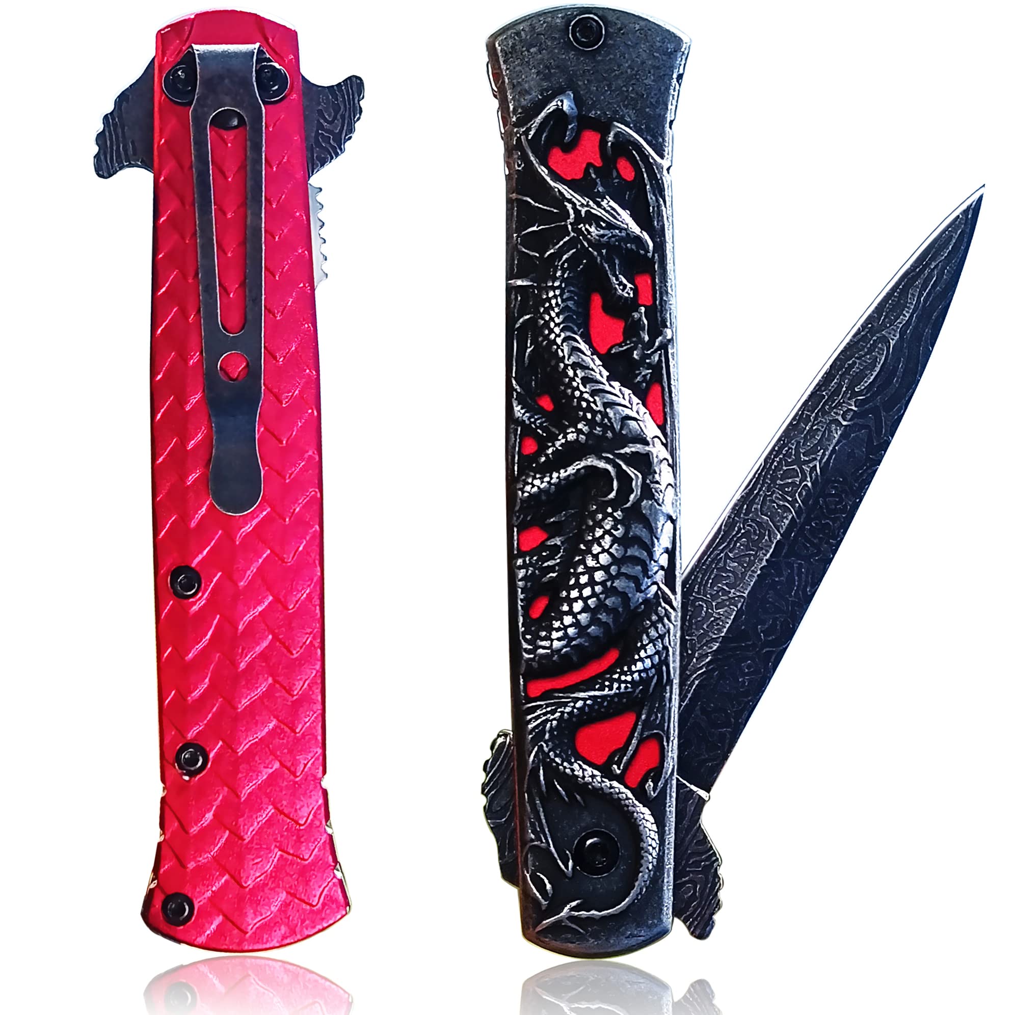 3D Dragon Relief Folding Pocket Knife - Single Edged EDC Knife for Men, Outdoor Survival Camping Hiking Hunting Gear, Perfect Gift for Adventurers & Collectors (Great for Everyday Carry, Bushcraft & Tactical Use)