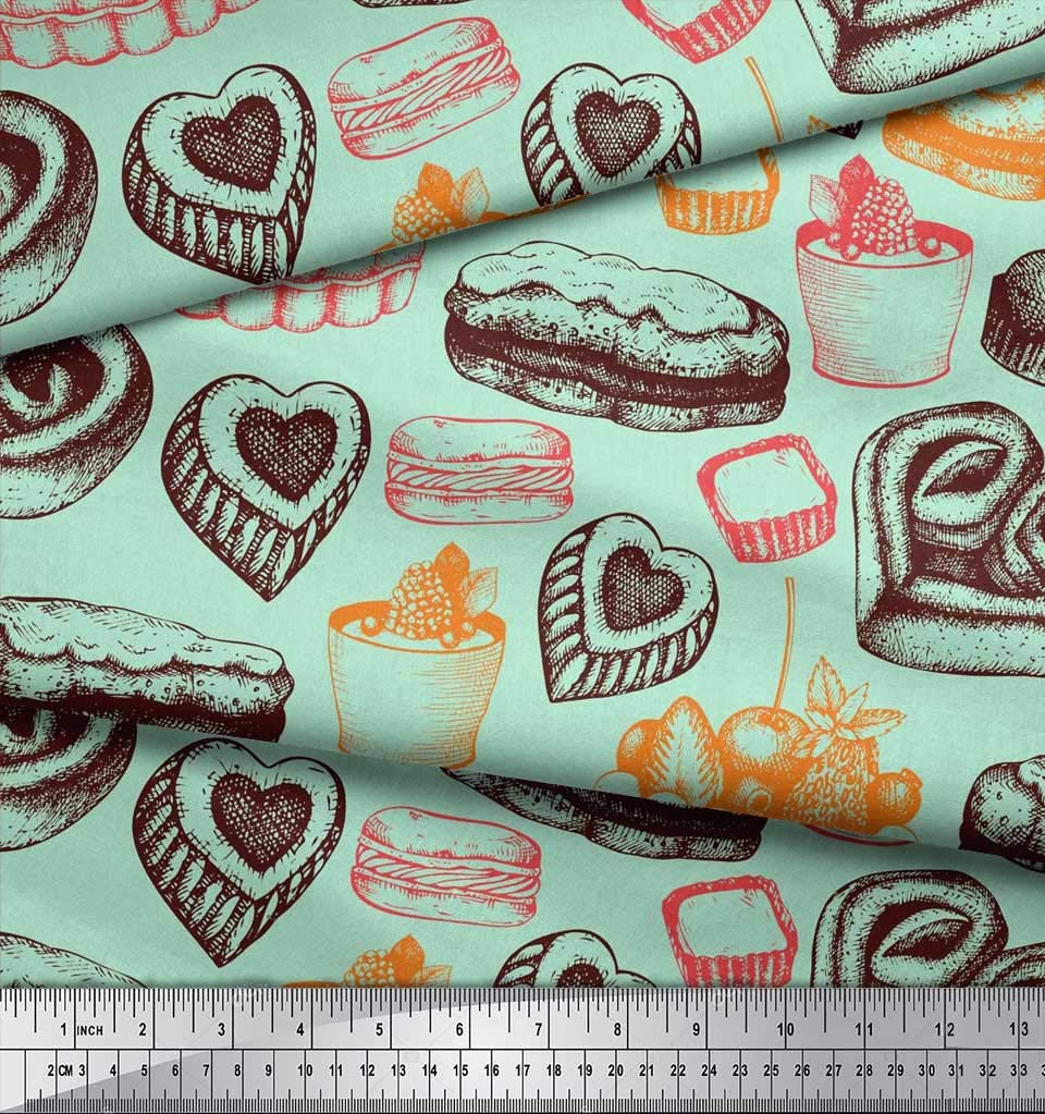 Soimoi Velvet Fabric for Sewing - 58 Inch Wide Burgers & Fruit Cake Print Fabric by The Yard - Perfect for DIY Costumes, Home Decor, and Craft Projects
