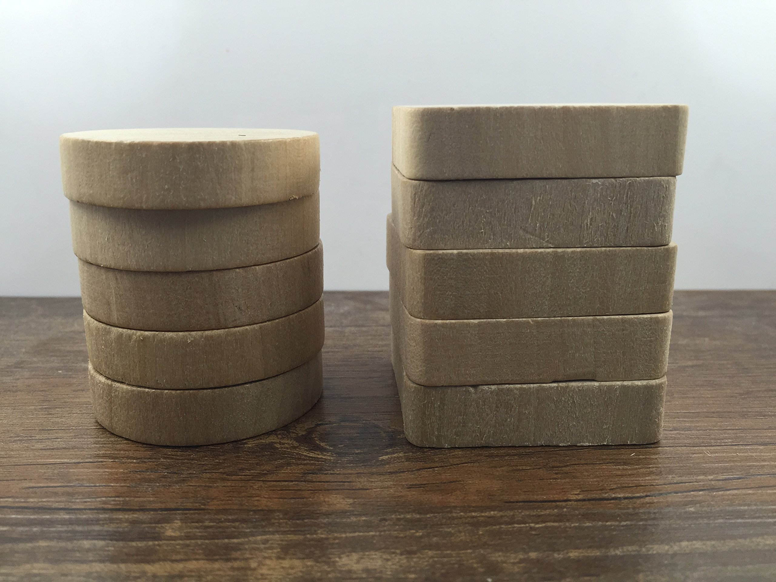 ImpressionU Natural Unfinished Wood Blocks for DIY Rubber Stamps - 5pc Square & 5pc Round with Mount and Handle - Perfect for Crafting, Scrapbooking, and Handmade Stamp Creations