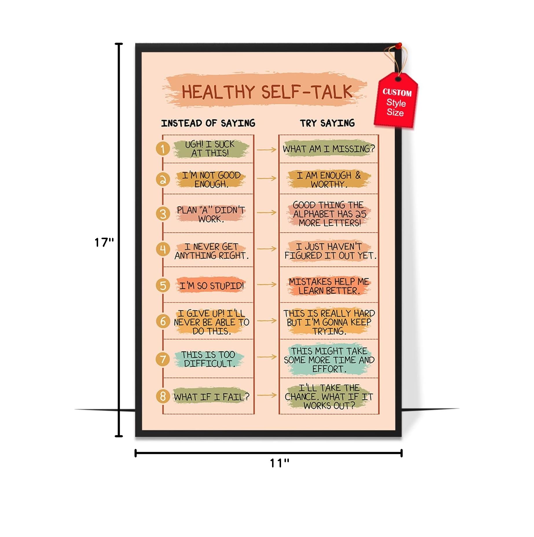 Boho Mental Health Poster - Therapy Art Print for Classroom & Office Decor | Healthy Self-talk
