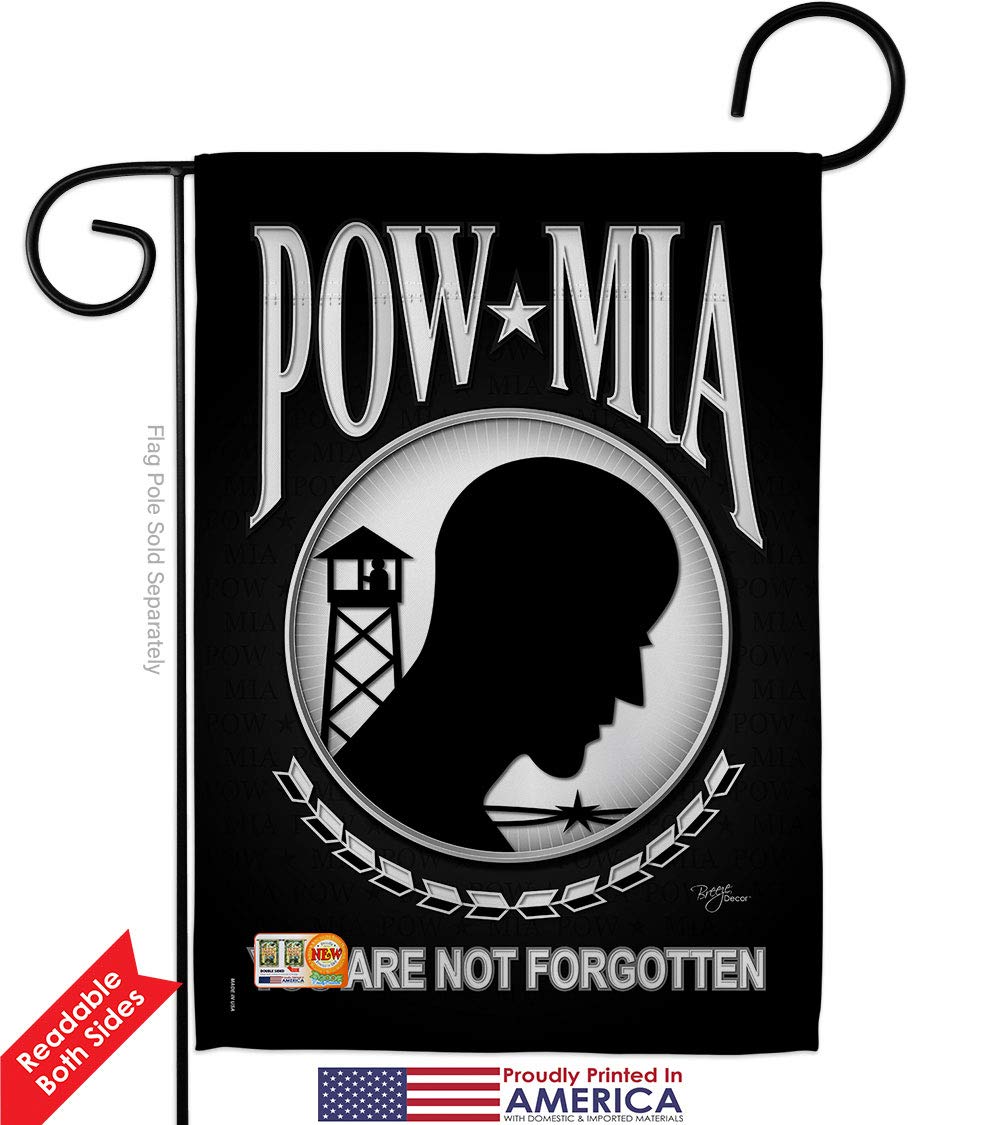 POW/MIA Garden House Flags Kit - Double-Sided 28x40 Inch American Military Veteran Yard Banner - Armed Forces All Branches Support - Honor US Veterans - Made in USA - Perfect for Memorial Day, Veterans Day & Patriotic Home Decor