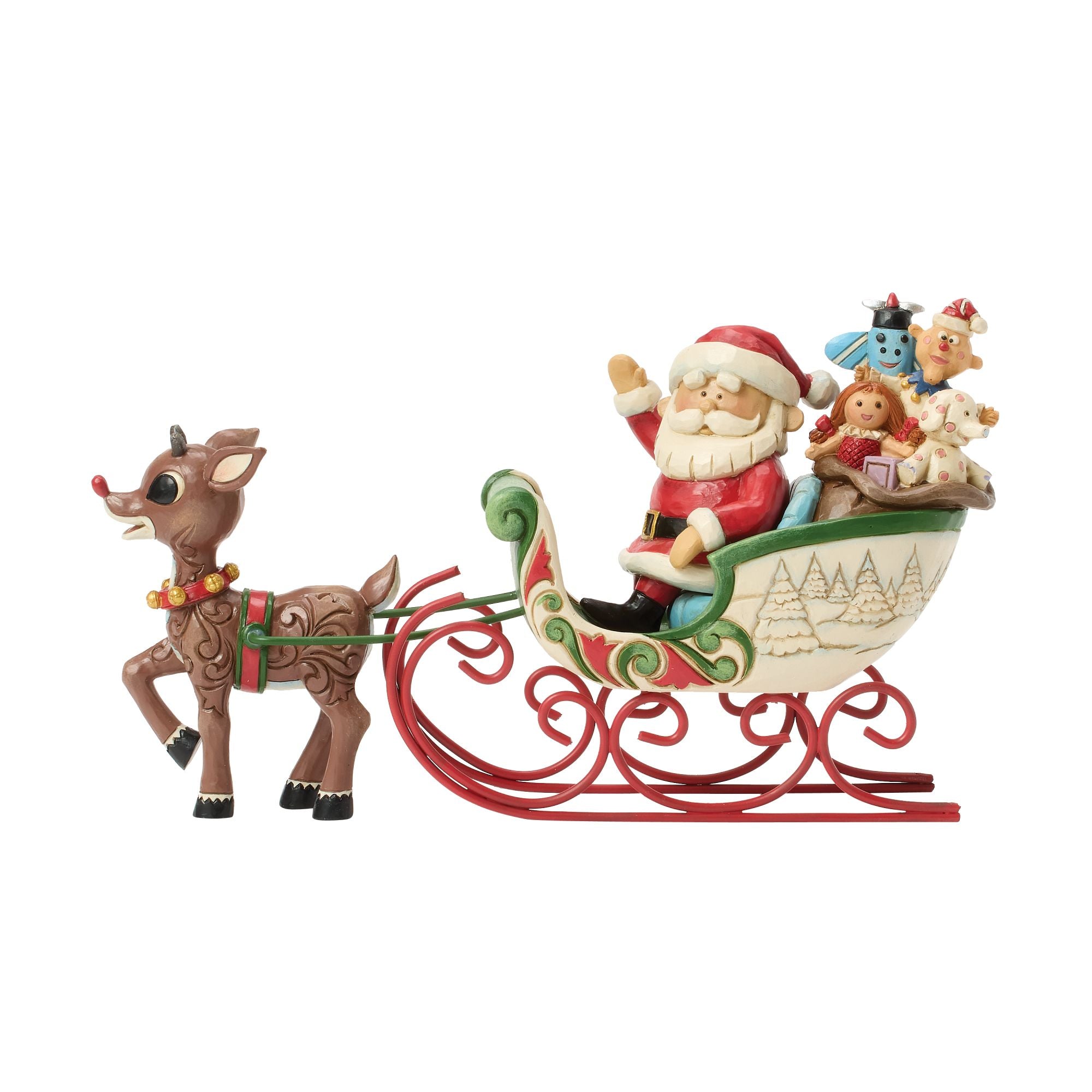 Rudolph Pulling Santa in Sled - Christmas Decorations for Home, Holiday Party & Outdoor Yard Decor - Perfect for Xmas Tree Ornaments, Fireplace Mantel & Winter Wonderland Displays