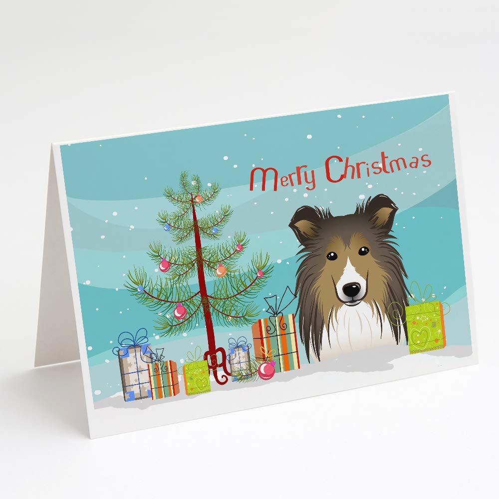 Christmas Tree and Sheltie Greeting Cards - Pack of 8 Blank A7 Note Cards with Envelopes (5x7 Inches) | Whimsical Holiday Cards for Christmas Greetings, Thank You Notes & Festive Correspondence