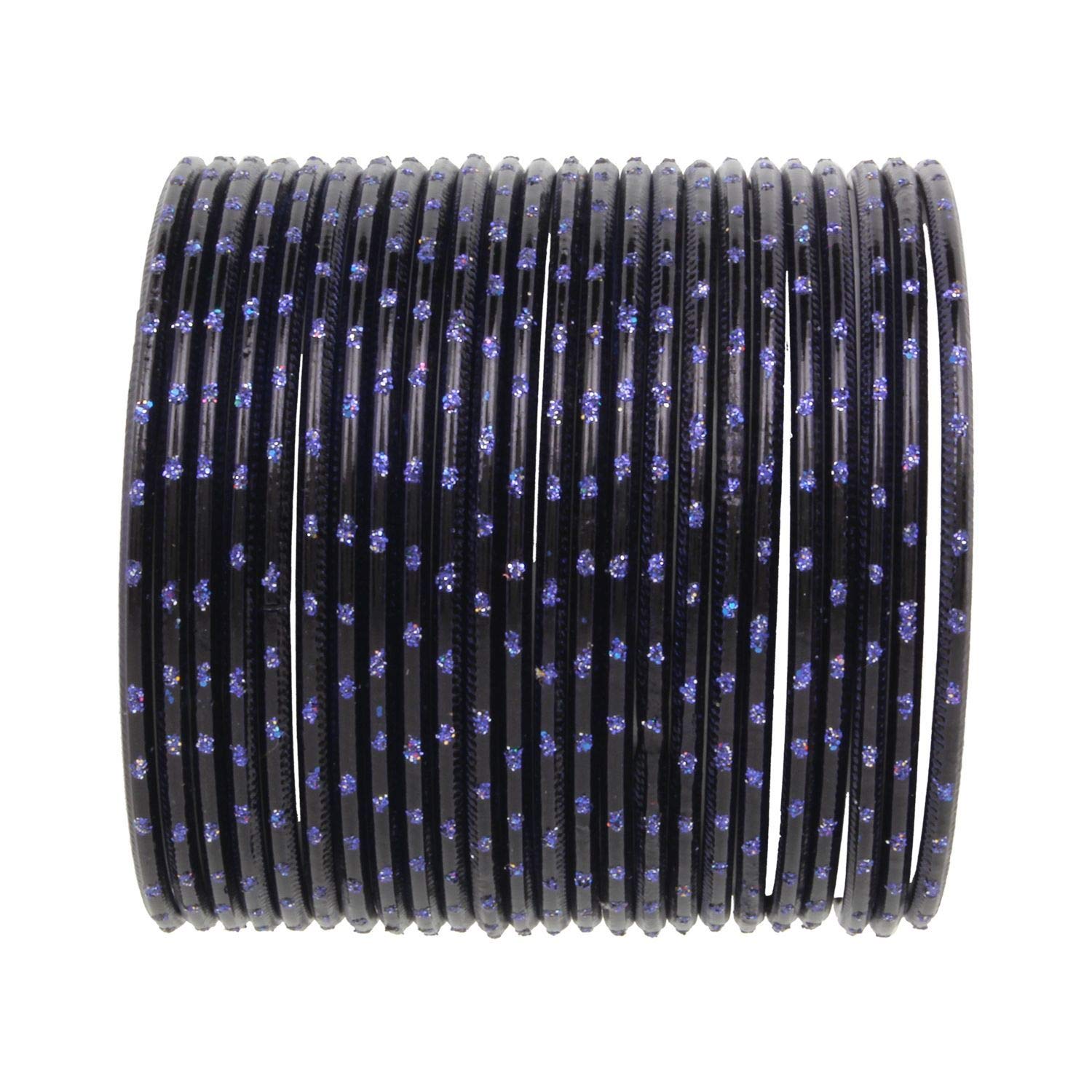 Ethnadore 24-Piece Indian Bangles Set - Bollywood Style Plain Metal Bangle Bracelets for Women & Girls - Blue Costume Jewelry - Perfect for Weddings, Parties & Cultural Events