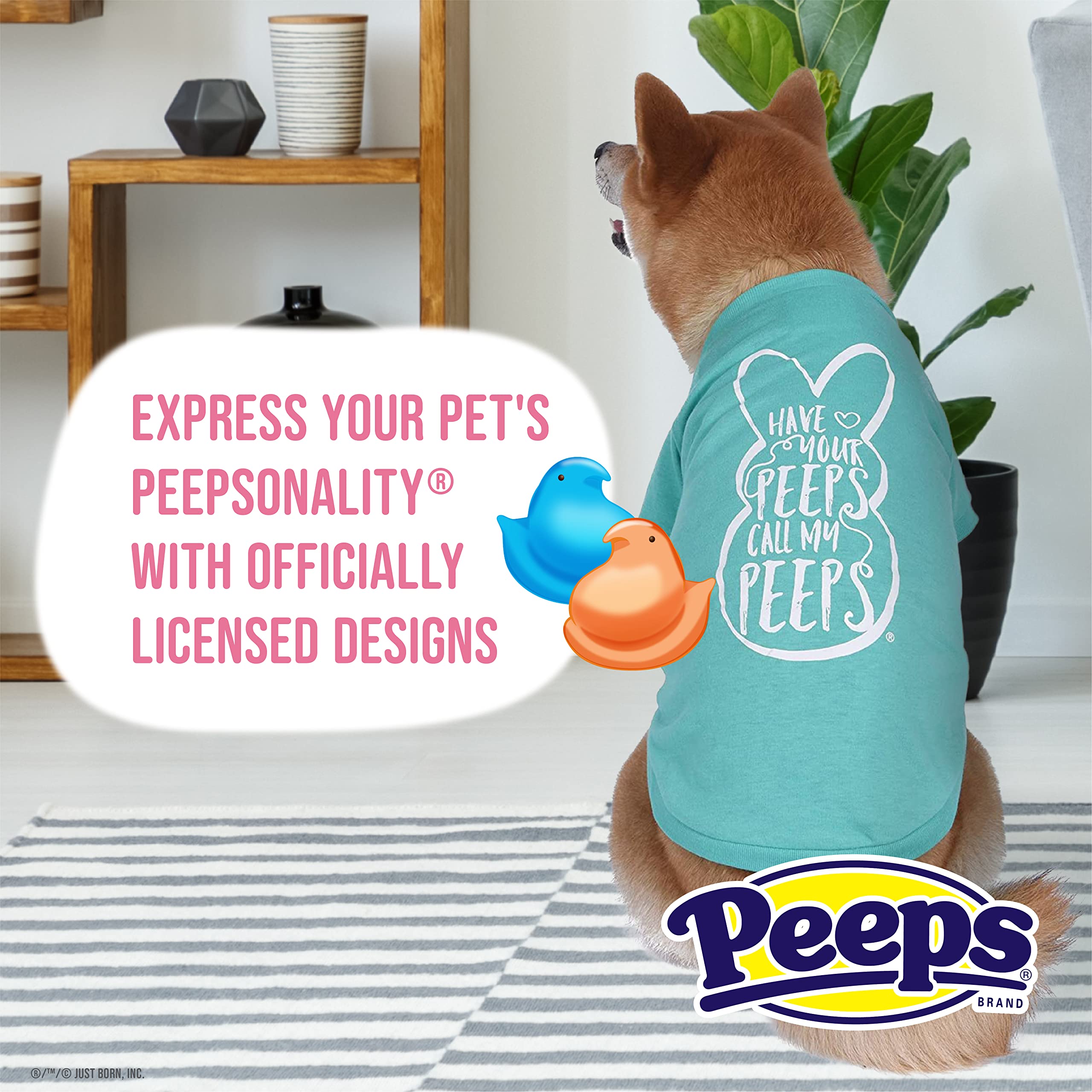 Peeps for Pets Call My Peeps Dog T-Shirt - Soft & Comfortable Teal Blue Pet Shirt | Machine Washable Dog Clothing | Officially Licensed Peeps Pet Apparel | Perfect for Playdates, Pet Parties & Photo Shoots