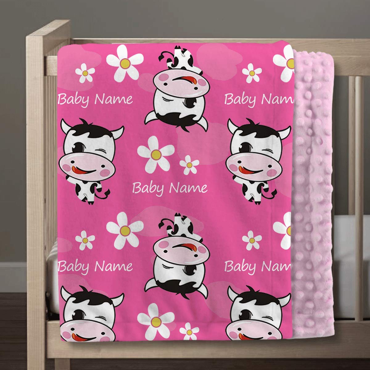 Custom Personalized Cow Baby Blanket for Boys & Girls - Soft Plush Cow Print Blanket with Name - Newborn Infant Toddler Gift - Nursery Decor, Baby Shower Present, Cozy Swaddle & Stroller Blanket