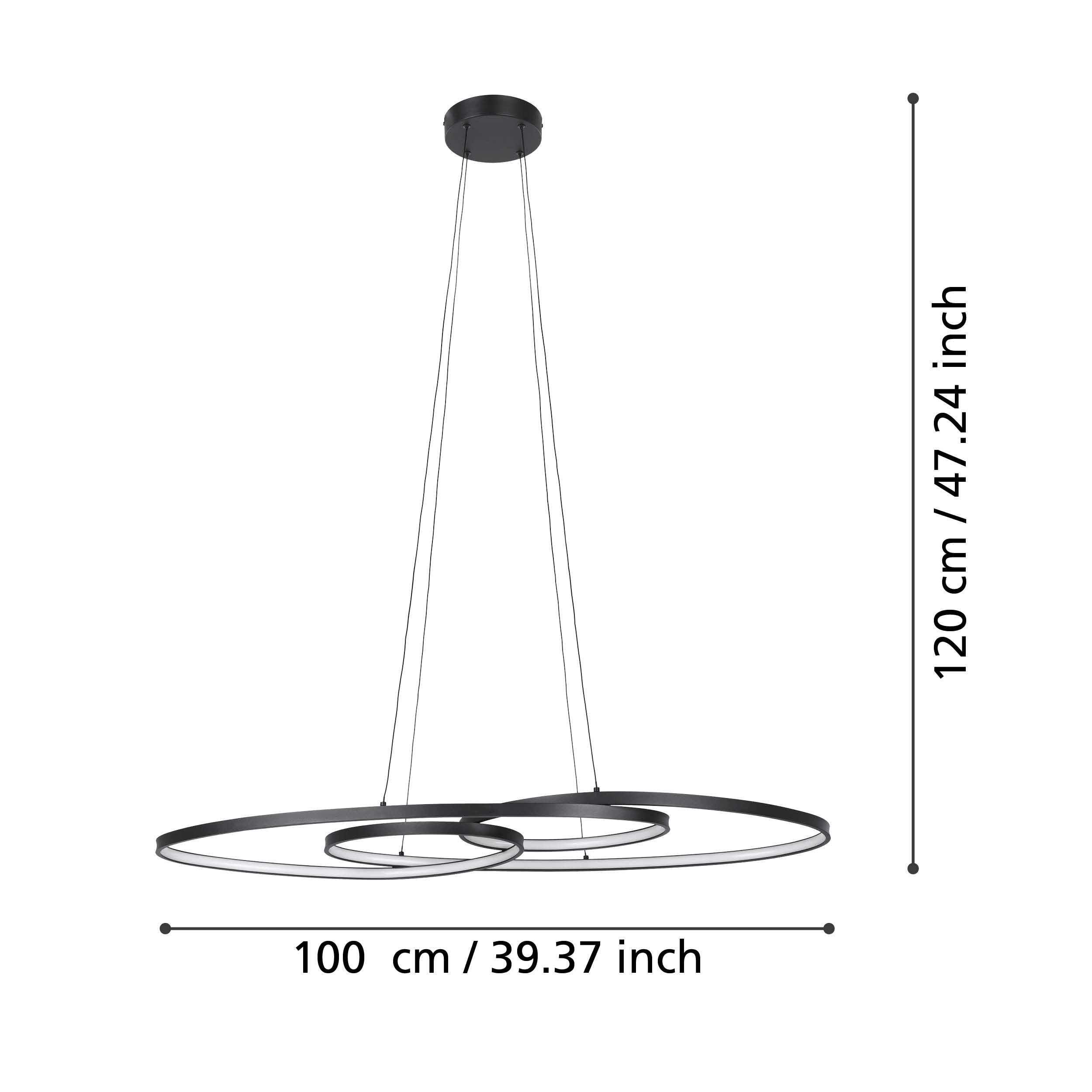 Eglo Gianella Modern LED Black Metal Curved Ceiling Pendant Light Fixture - Perfect for Dining Room, Kitchen Island & Bedroom Lighting