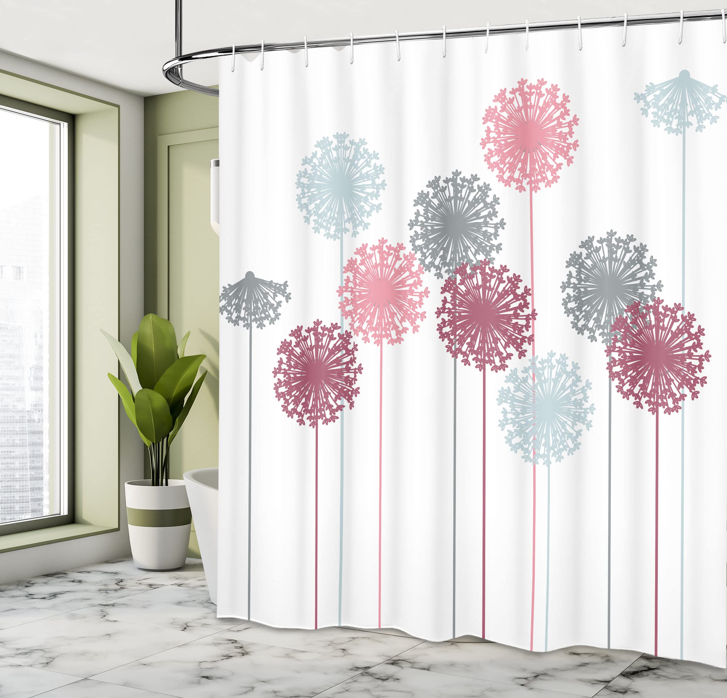 Ambesonne Dandelion Shower Curtain - Abstract Wildflower Silhouette Bathroom Decor, 69x75 Inch Purple Grey Fabric Set with Hooks | Botanical Meadow Theme for Summer | Perfect for Bathroom, Guest Room & Spa Decor