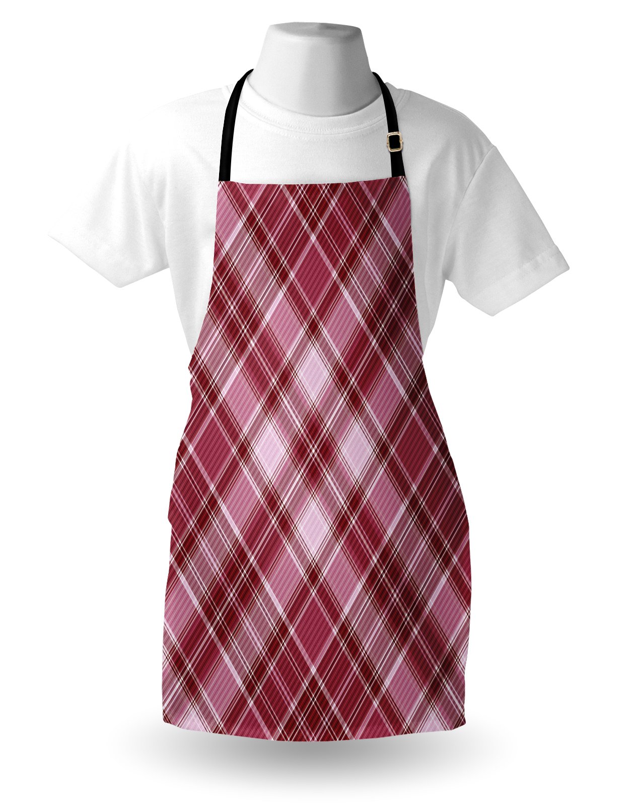 Ambesonne Checkered Apron - Unisex Adjustable Kitchen Bib Apron with Diagonal Rose & White Striped Pattern for Cooking, Baking, Gardening | Perfect for Home Chefs, BBQ Parties & Holiday Gifts