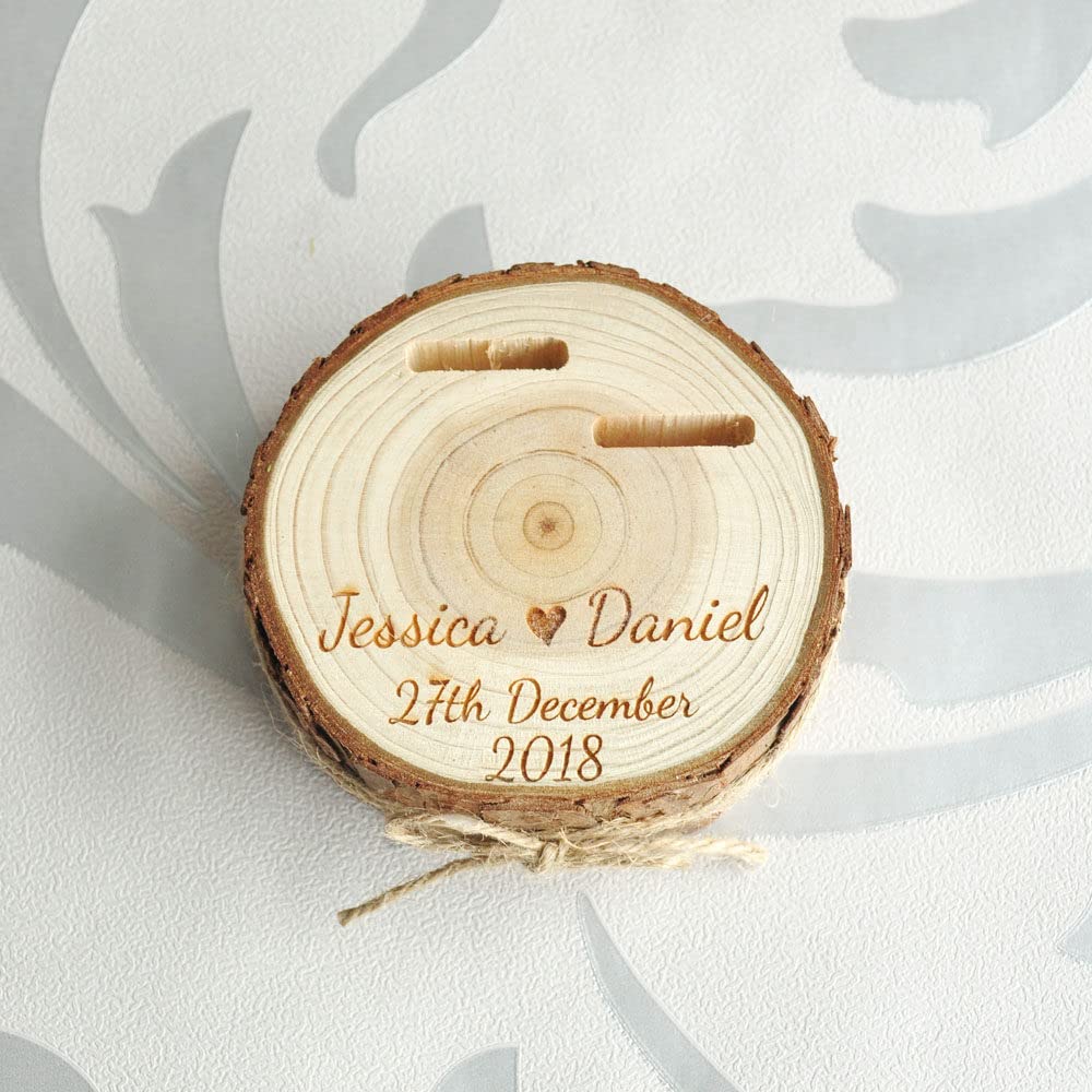 Personalized Wedding Ring Bearer Box - Custom Engraved Wooden Ring Holder for Rustic Weddings, Proposals & Vow Renewals - Unique Ring Storage Box & Gift Tray for Couples - Perfect for Outdoor, Barn & Beach Ceremonies