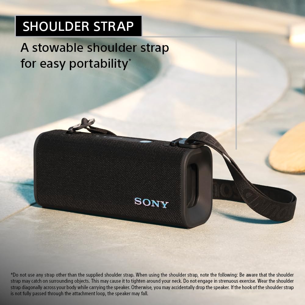 Sony ULT Field 3 Wireless Portable Bluetooth Speaker - IP67 Waterproof, Dustproof, Shockproof with Enhanced Bass - 24 Hour Battery Life - Shoulder Strap (SRSULT30B, Black) - Perfect for Outdoor Adventures, Beach Parties, Camping & Travel