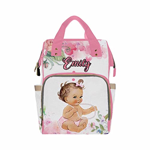 Customized Pink Floral Diaper Backpack for Girls - Personalized Baby Changing Bag, Unisex Travel Daypack for Hiking, Camping, Work & Outdoor Adventures - Perfect for Moms On-The-Go & Family Outings
