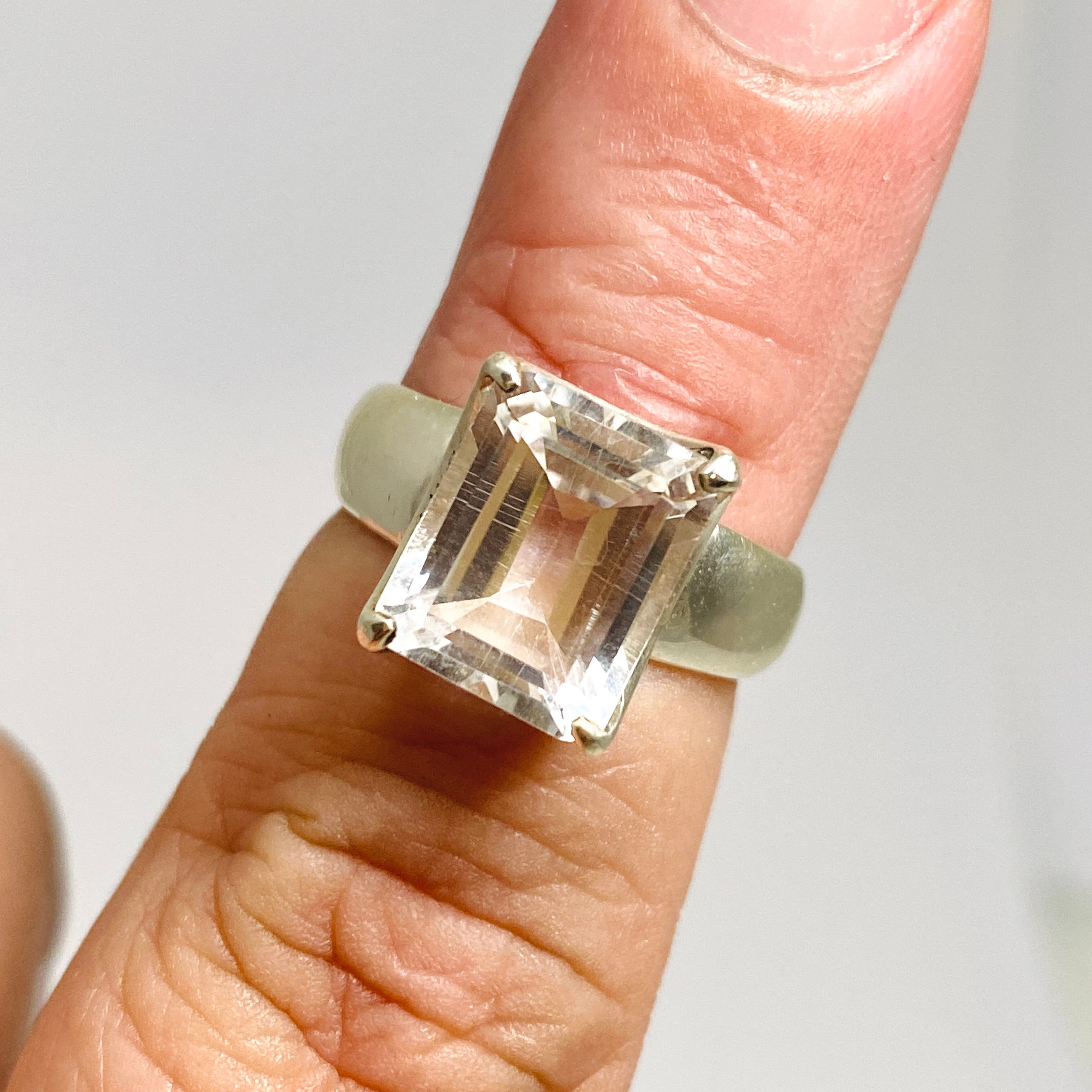 Emerald Cut Clear Quartz Faceted Ring - Size 6 PRGJ710 | Elegant Jewelry for Women, Perfect for Weddings, Parties & Special Occasions
