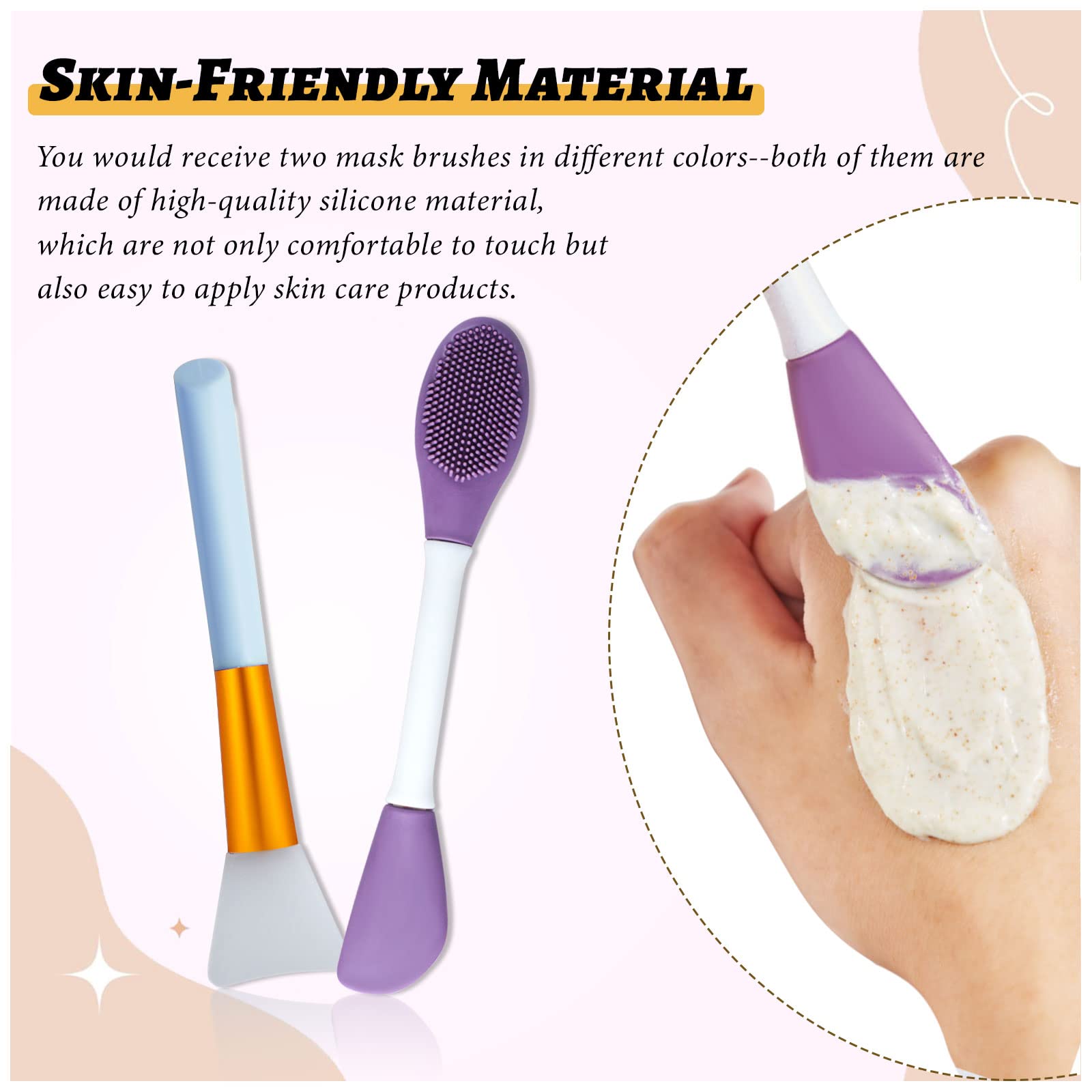 Andiker 2-Pack Silicone Face Mask Brush Set - Reusable Facial Cleansing Brush for Skincare, Makeup & Lotion Application - Gentle Skin Care Tool for Face Masks, Eye Masks & Body Cream (Blue & Purple) - Perfect for At-Home Spa Days & Travel Skincare Routine