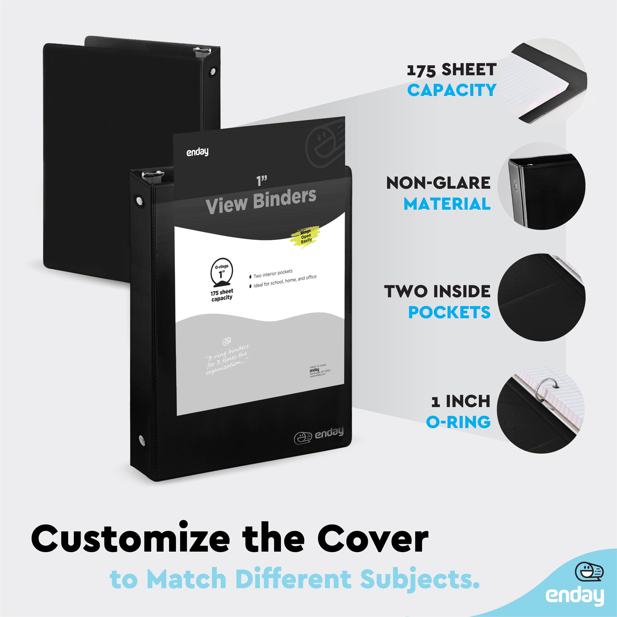 1 Inch 3 Ring Binder 6 Pack - Black Clear View Cover with 2 Inside Pockets - Durable School & Office Supplies for Organizing Documents, Homework, Presentations - Perfect for Students, Teachers & Professionals