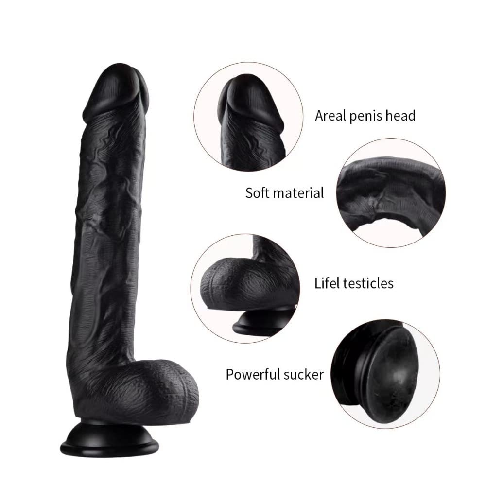 10 Inch Realistic Skin-Like Dildo with Strong Suction Cup | Body-Safe Silicone Adult Sex Toy for Women & Couples | Perfect for Hands-Free Play, Solo Pleasure & Spicing Up Your Sex Life (Black)