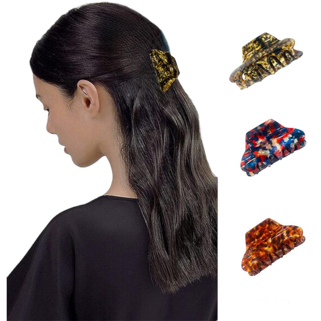 Glamifirsto 3-Piece Hair Claw Clips Set - Banana Clip & Tortoise Barrettes - French Design Celluloid Hair Accessories for Women & Girls - Perfect for Updos, Ponytails & Everyday Styling
