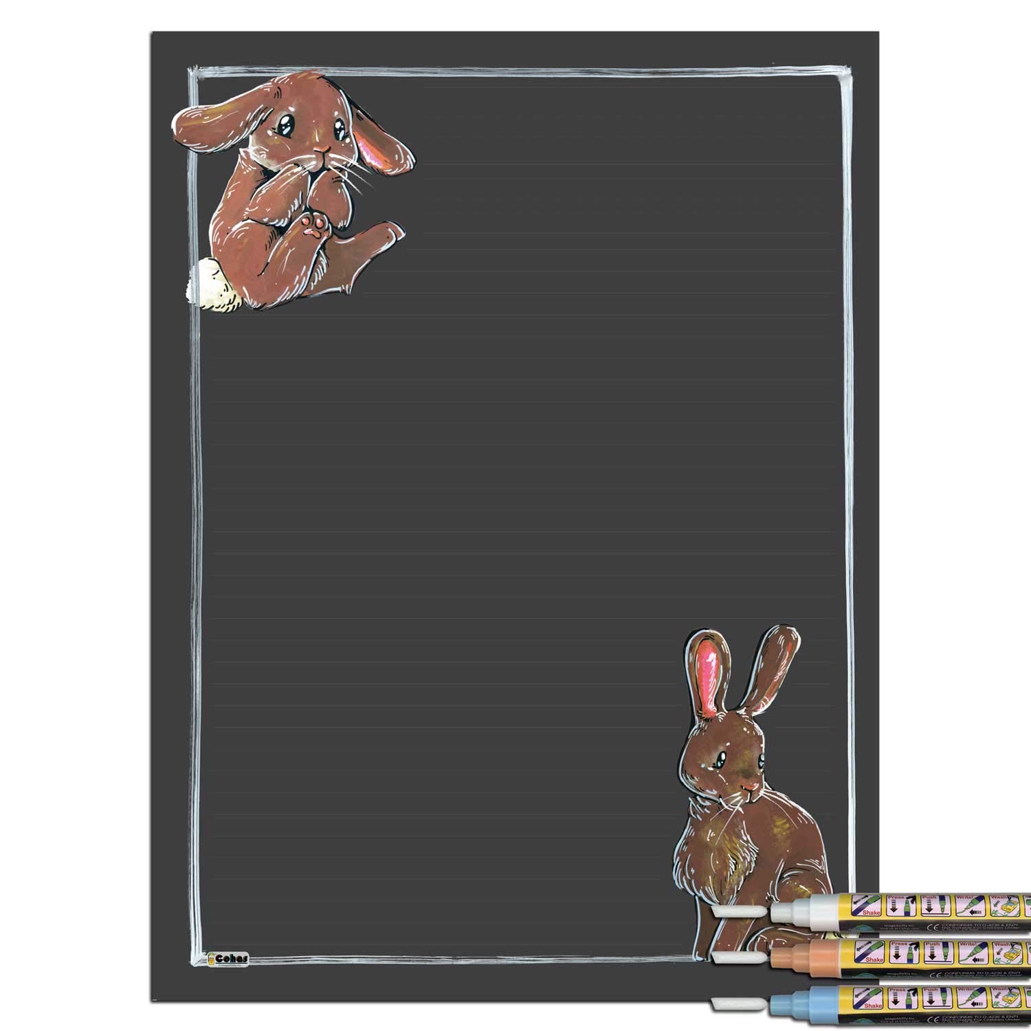 Woodland Themed Magnetic Chalkboard with Bunny Art - 12x16 Inches, Includes 3 Pastel Liquid Chalk Markers - Perfect for Kids' Room Decor, Kitchen Memo Board & Creative Drawing