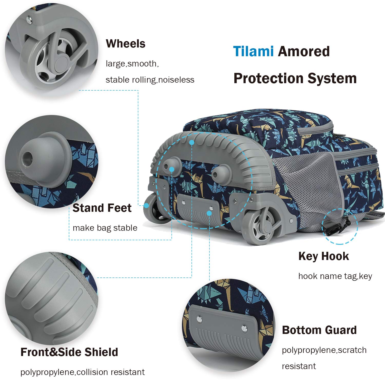 Tilami 18 Inch Rolling Backpack with Wheels - Durable Wheeled Backpack for School, College, Travel & Trips - Perfect for Boys and Girls - Ideal for Commuting, Air Travel & Campus Use