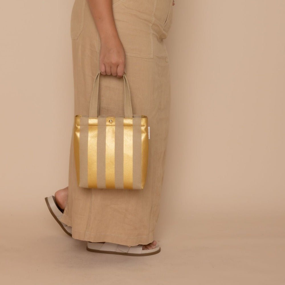 Mini Bonnie Tote Bag - Gold Stripe Crossbody Purse for Women | Fashionable & Lightweight Handbag for Work, Travel & Shopping