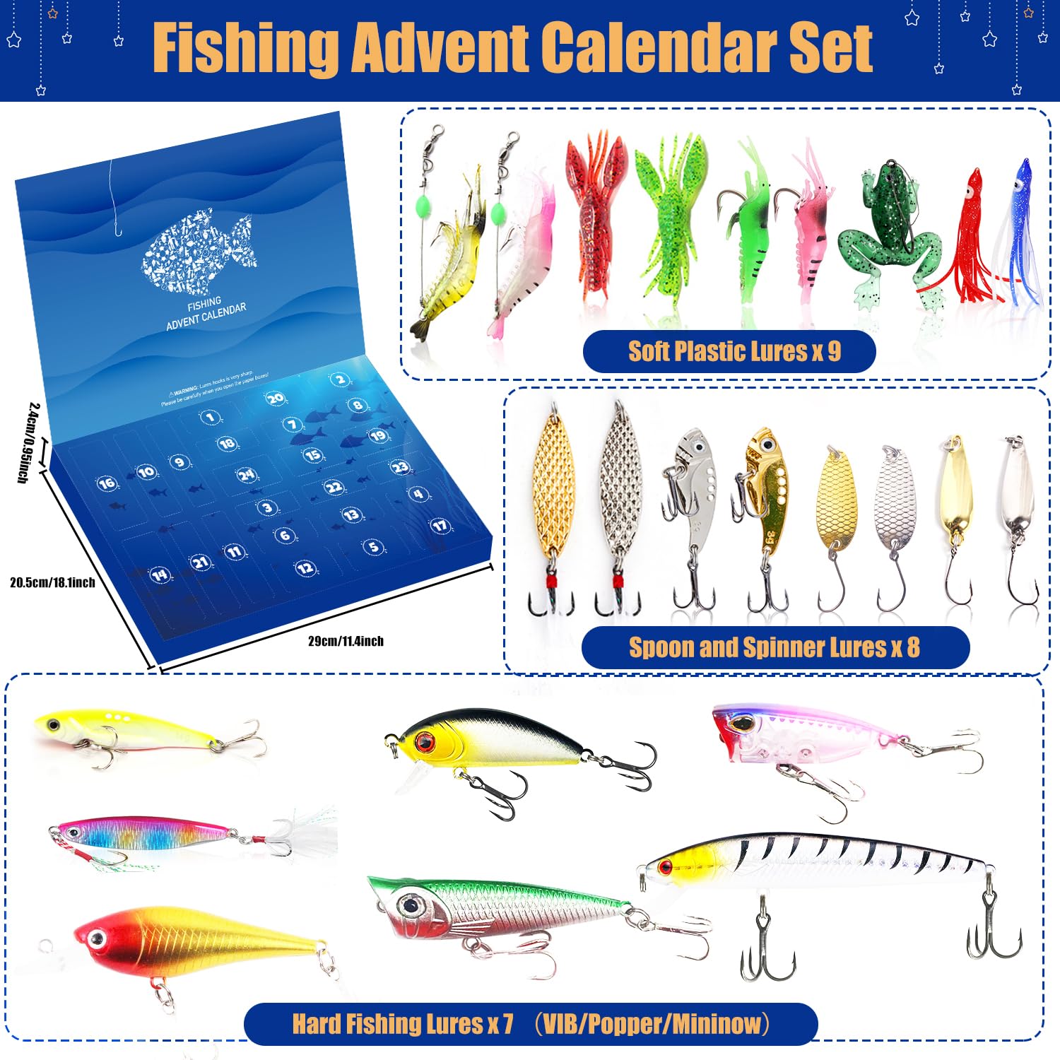 2023 Kederwa Fishing Advent Calendar for Men & Teens - 24-Day Countdown with Spoons, Minnows, Poppers, Crankbaits & VIB Lures | Perfect Christmas Gift for Dad, Grandpa, Brother & Boyfriend | Great for Holiday Countdowns, Fishing Enthusiasts & Outdoor Adventures