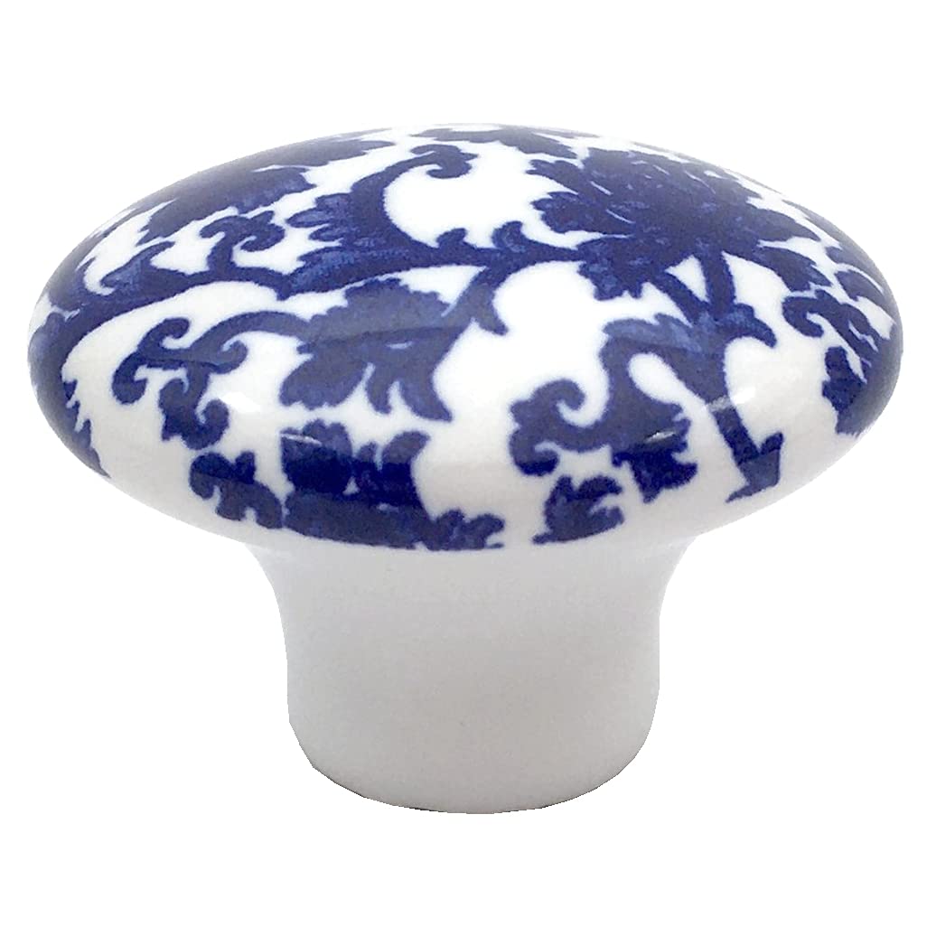 Vintage Blue White Floral Ceramic Cabinet Knobs - 1.5
