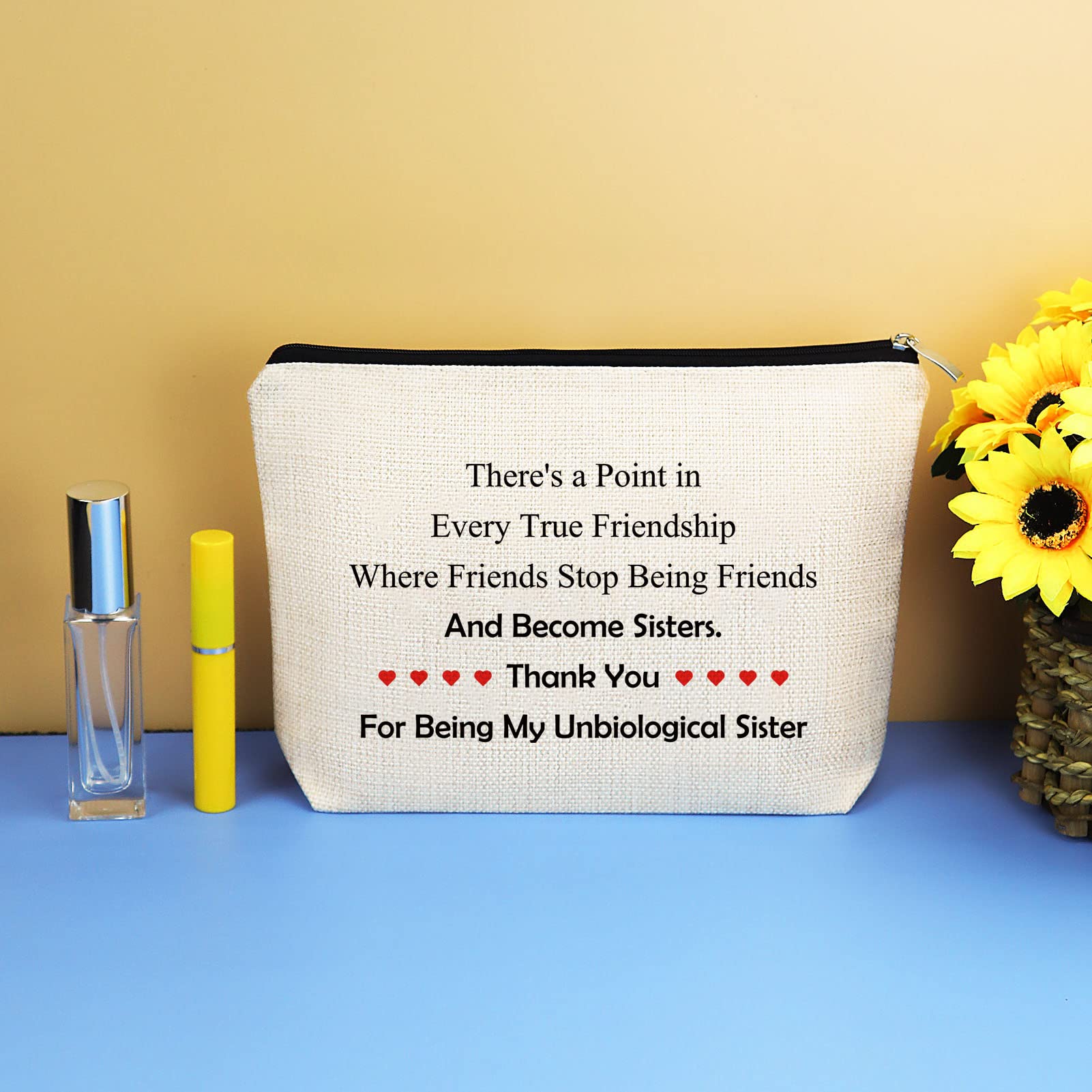Best Friends Like Sisters Makeup Bag - Cute Travel Cosmetic Bag for Women, Her Sister & Bestie | Perfect Friendship Gift for Birthday, Wedding, Graduation, Mother's Day | Great for Travel, Spa Days & Daily Makeup Organization (Off White)
