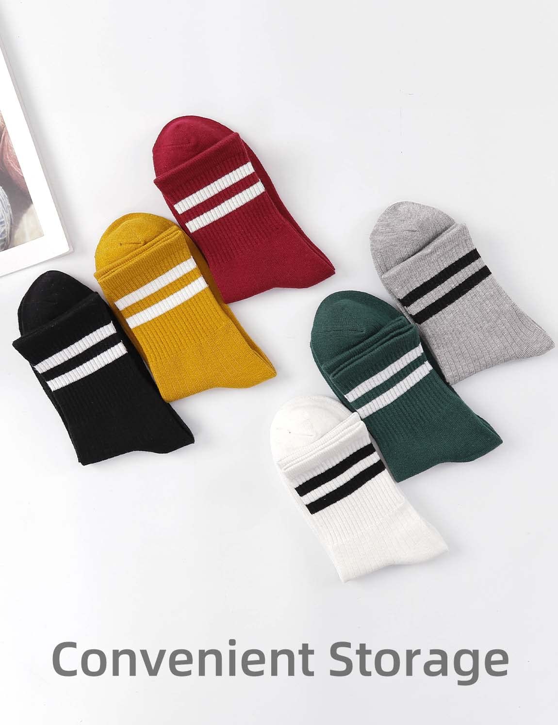 5-Pack Women's Mid Calf Socks - Black, White, Yellow, Rose Red & Green - Comfortable Everyday Casual Socks for Work, Sports & Daily Wear