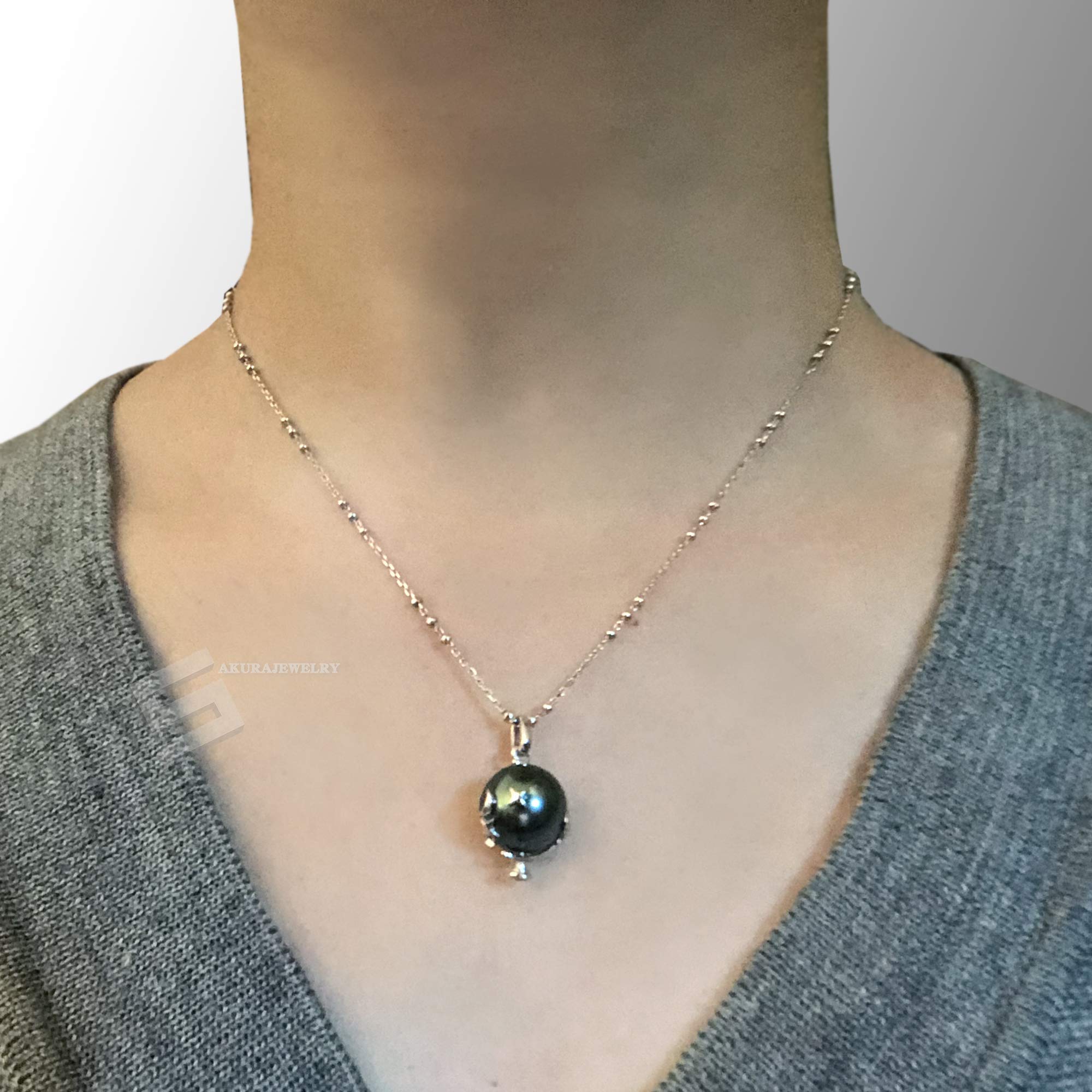 Authentic Tahitian Black Pearl Sterling Silver Pendant Necklace - 925 Silver South Sea Pearl Jewelry - Perfect for Weddings, Anniversaries & Special Occasions