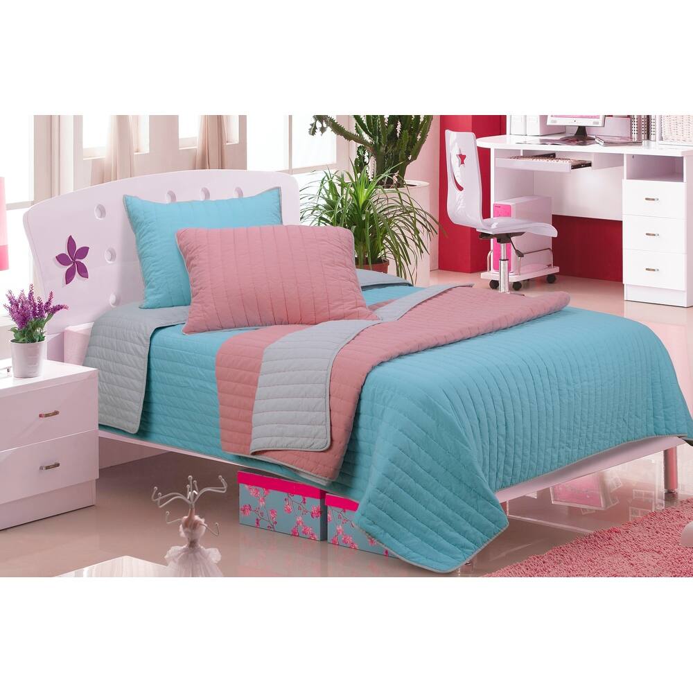Brandon Cotton Embroidered Reversible Striped Quilt Set - Soft & Breathable Bedding for All Seasons - Perfect for Master Bedroom, Guest Room, and Dorm Decor