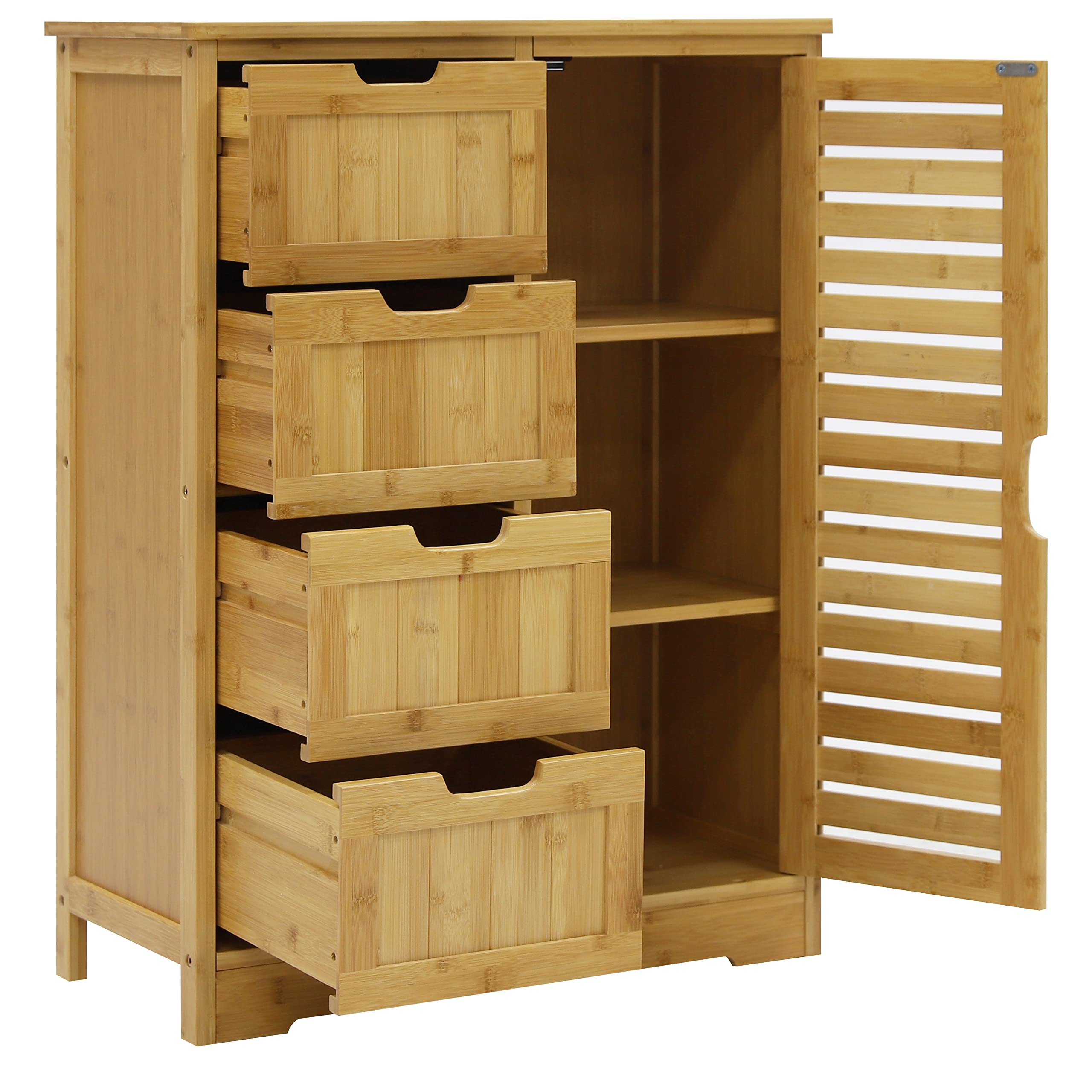 Bamboo Bathroom Storage Cabinet with 4 Drawers & 2 Removable Shelves - Freestanding Floor Cabinet for Bathroom, Living Room, Bedroom Organization - Perfect for Small Spaces, Towel & Toiletry Storage