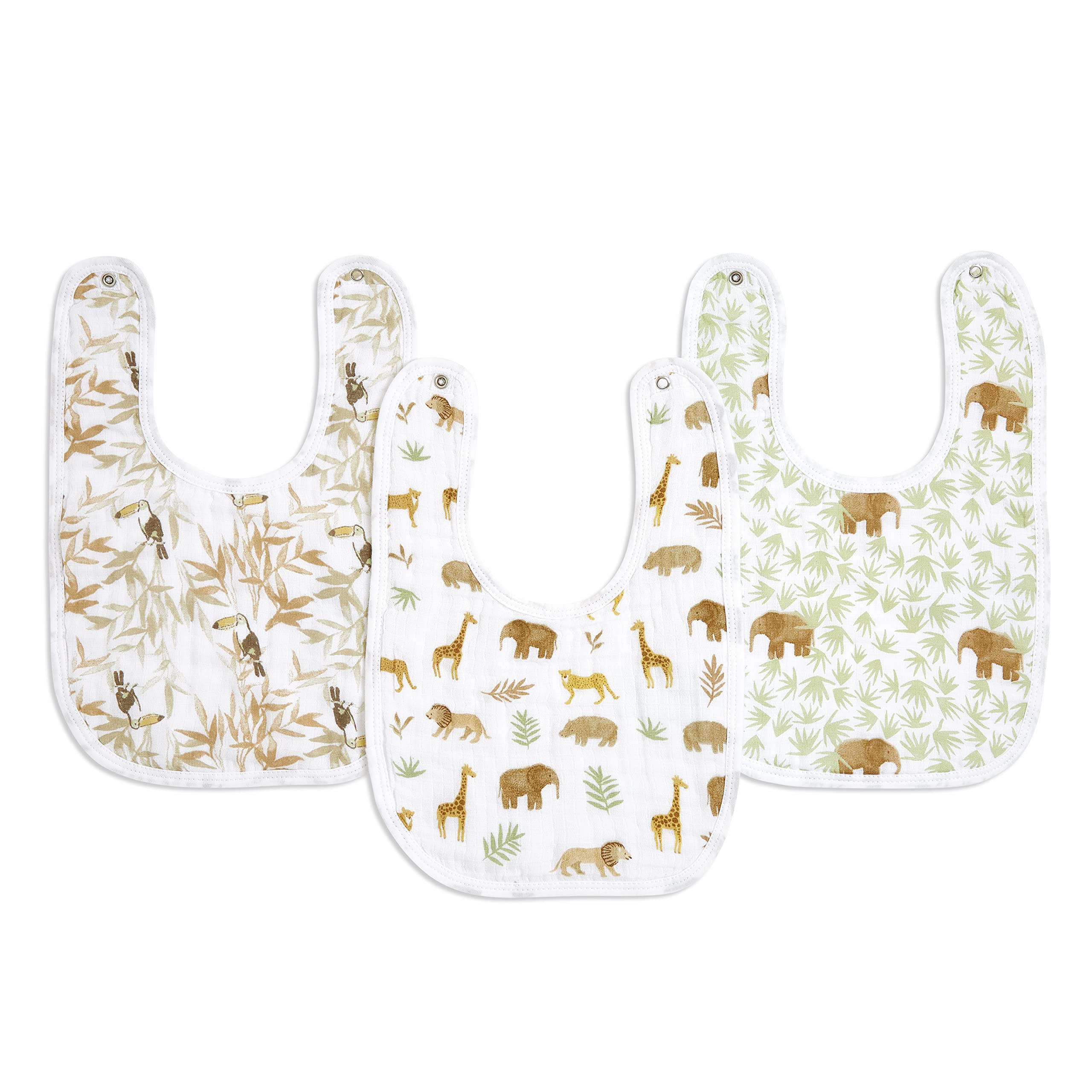 aden + anais Essentials Baby Bibs - Soft & Absorbent 100% Muslin Cotton Adjustable Snap Bibs Set for Boys & Girls (3 Pack, Tanzania) - Perfect for Feeding, Drooling & Mealtime Protection