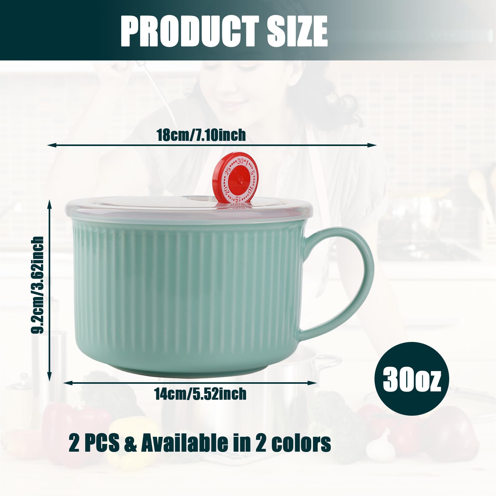 **Ysglory 30oz Ceramic Soup Mugs with Handles & Lids – Microwave & Dishwasher Safe Large Soup Bowls for Oatmeal, Noodles, Cereal – Perfect for Home, Office & Camping (Blue, Dark Green)**