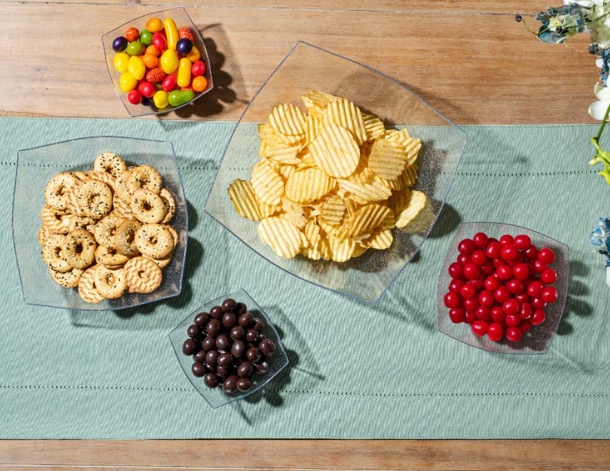 Silver Glitter Plastic Serving Bowls - 8oz Square Disposable Bowls (4 Pack) for Chips, Candy, Salad | Perfect for Party Table Decor, Buffet Serving & Special Events