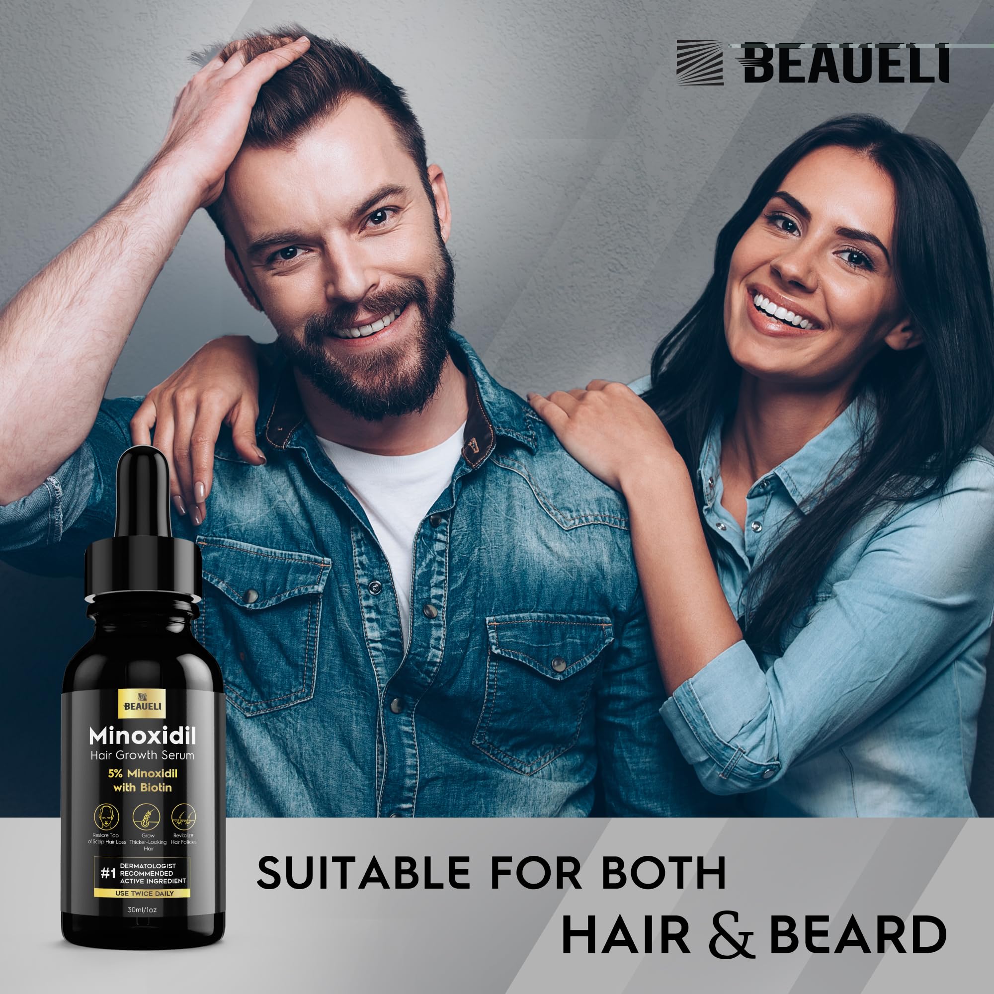 5% Minoxidil Hair Growth Treatment for Men & Women - Extra Strength Hair Loss Serum for Faster, Stronger, Thicker Hair - 3 Pack (1oz Bottles) - Perfect for Daily Use & Revitalizing Thinning Hair at Home