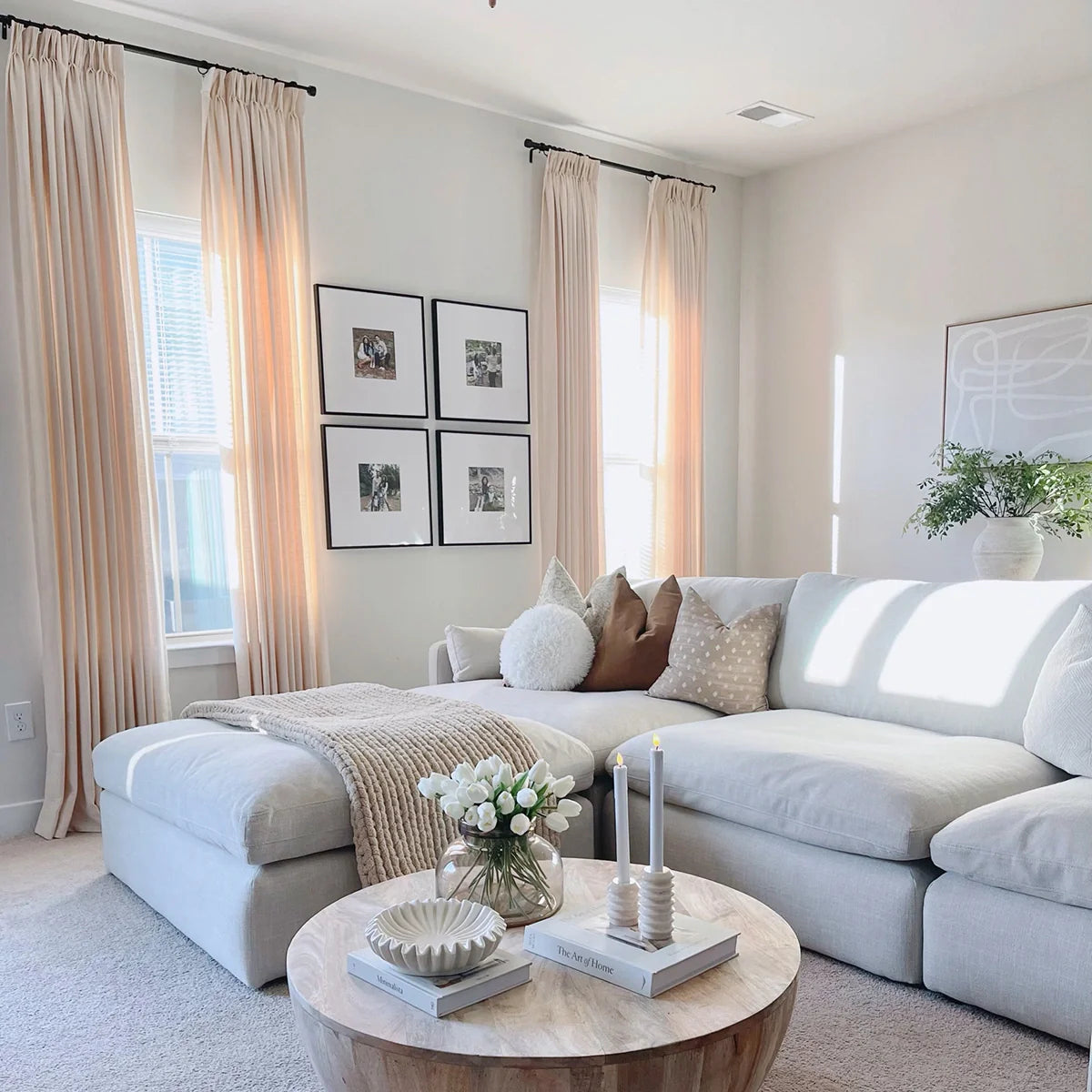 Pinch Pleated Blackout Curtains - 100% Linen Custom Drapes in Grey & Beige | Modern Thermal Insulated Window Treatments for Living Room & Bedroom