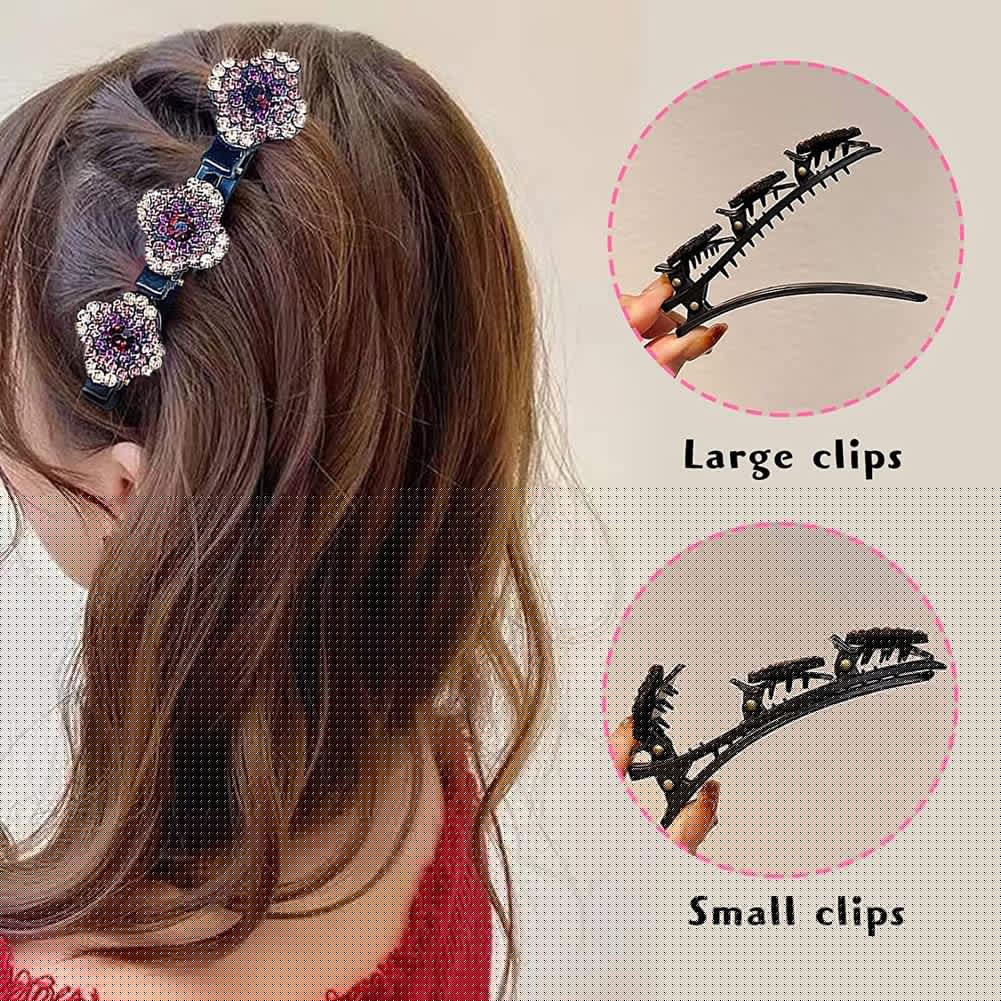 Sparkling Crystal Rhinestone Hair Clips for Women - Double Layer Braided No-Slip Sectioning Clips (4PCS) - Perfect for Weddings, Parties & Everyday Hairstyling