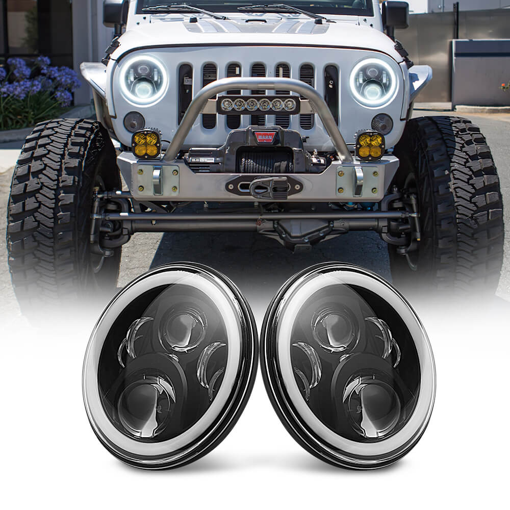 7 Inch 60W LED Jeep Headlight with Halo Ring - High Performance Off-Road Lighting for Wrangler JK TJ LJ & Gladiator - Perfect for Night Driving & Off-Road Adventures