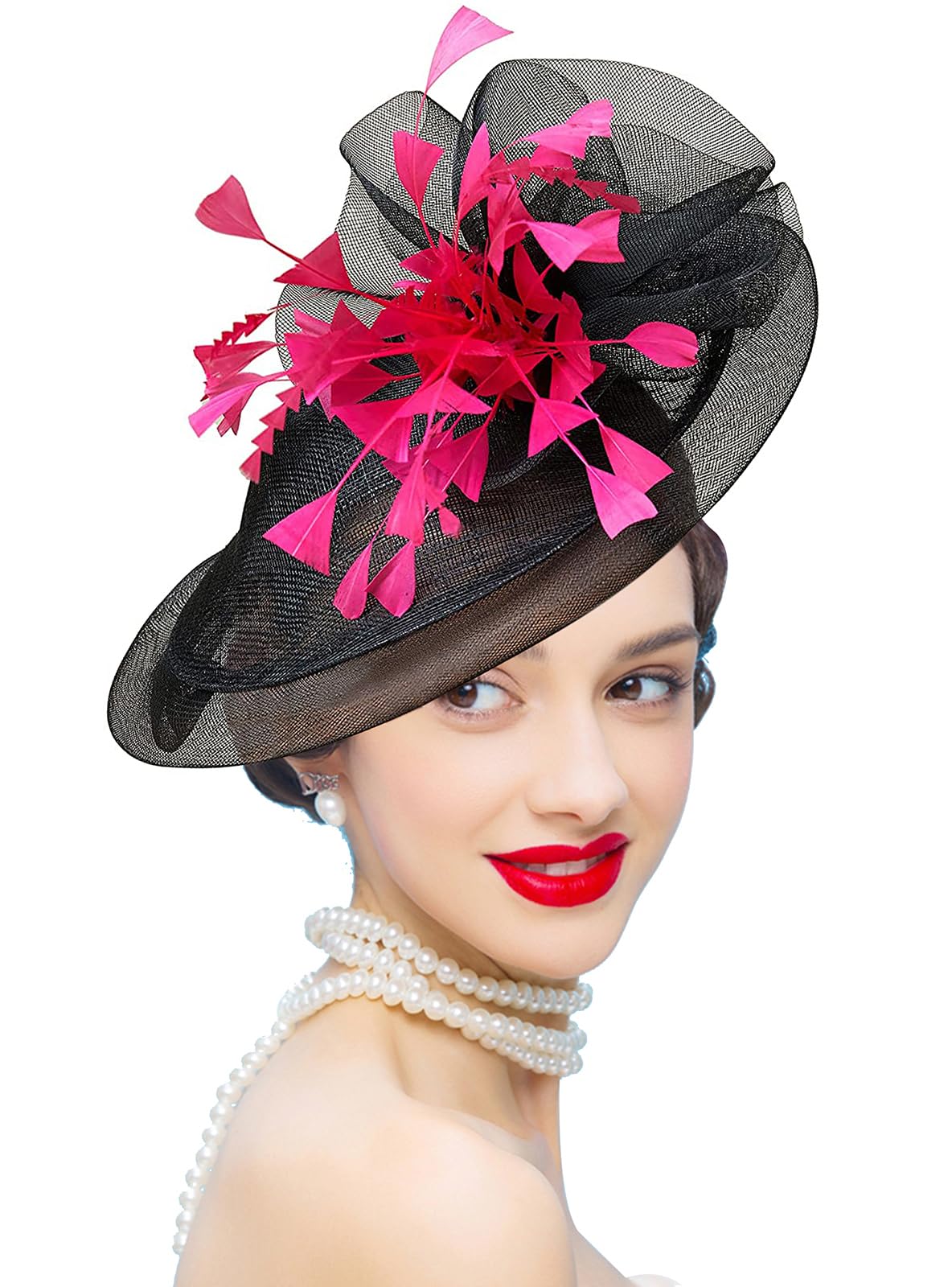 Elegant Sinamay Fascinator Hat with Floral Feathers - Women's Pillbox Derby Hat for Weddings, Tea Parties & Special Events - Adjustable Headband Clip for Secure Fit - Perfect for Bridal, Royal Ascot & Formal Occasions