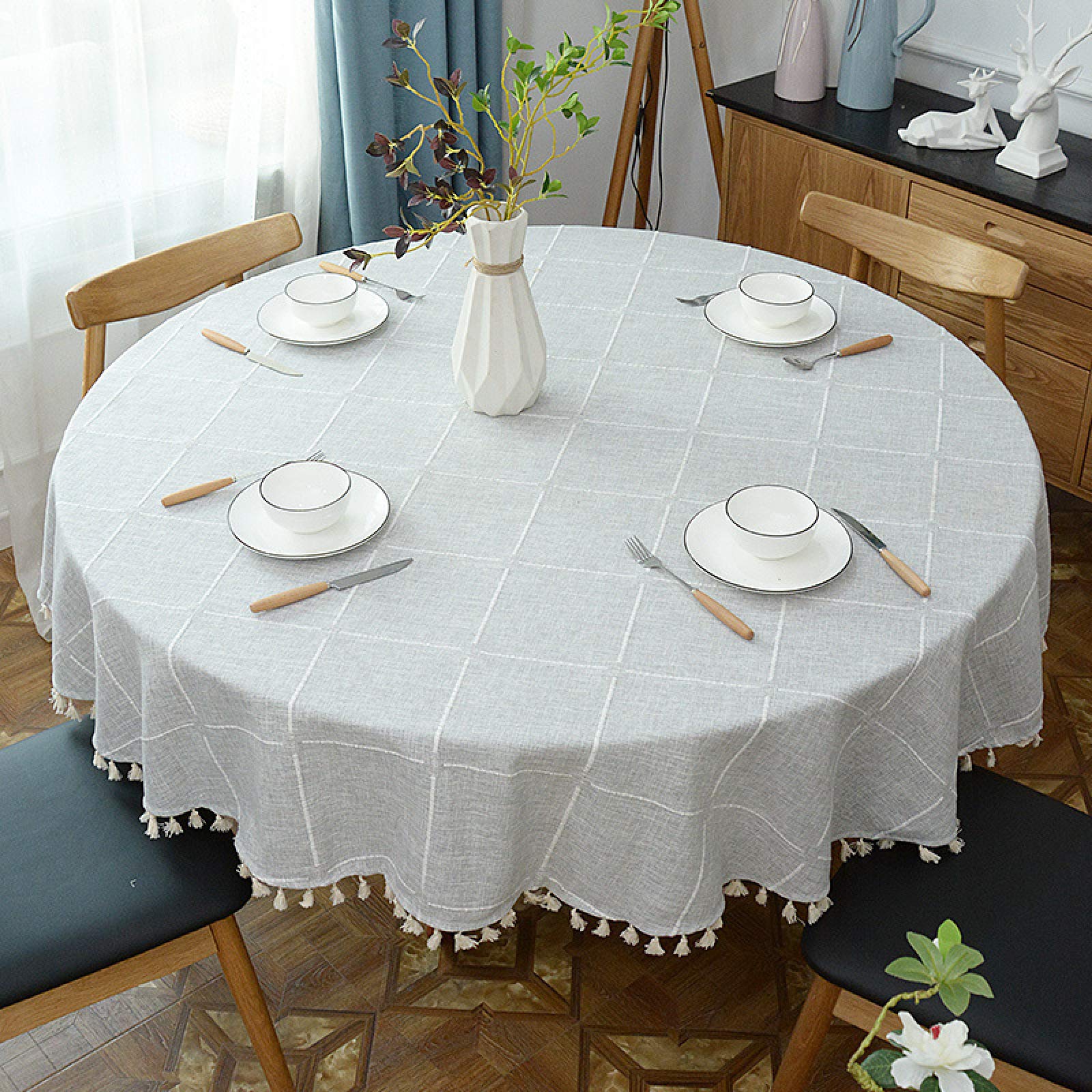 LIUJIU Round Oilcloth Wipe Clean Tablecloth 200cm - Waterproof & Stain Resistant Dining Table Cover for Kitchen, Picnic, Outdoor & Indoor Use