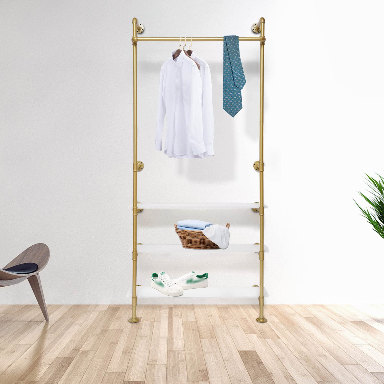 LOYALHEARTDY 3-Tier Gold Wall Mounted Clothing Rack - Space Saving Garment Organizer for Closet, Bedroom & Retail Store Display - Perfect for Hanging Coats, Dresses & Accessories