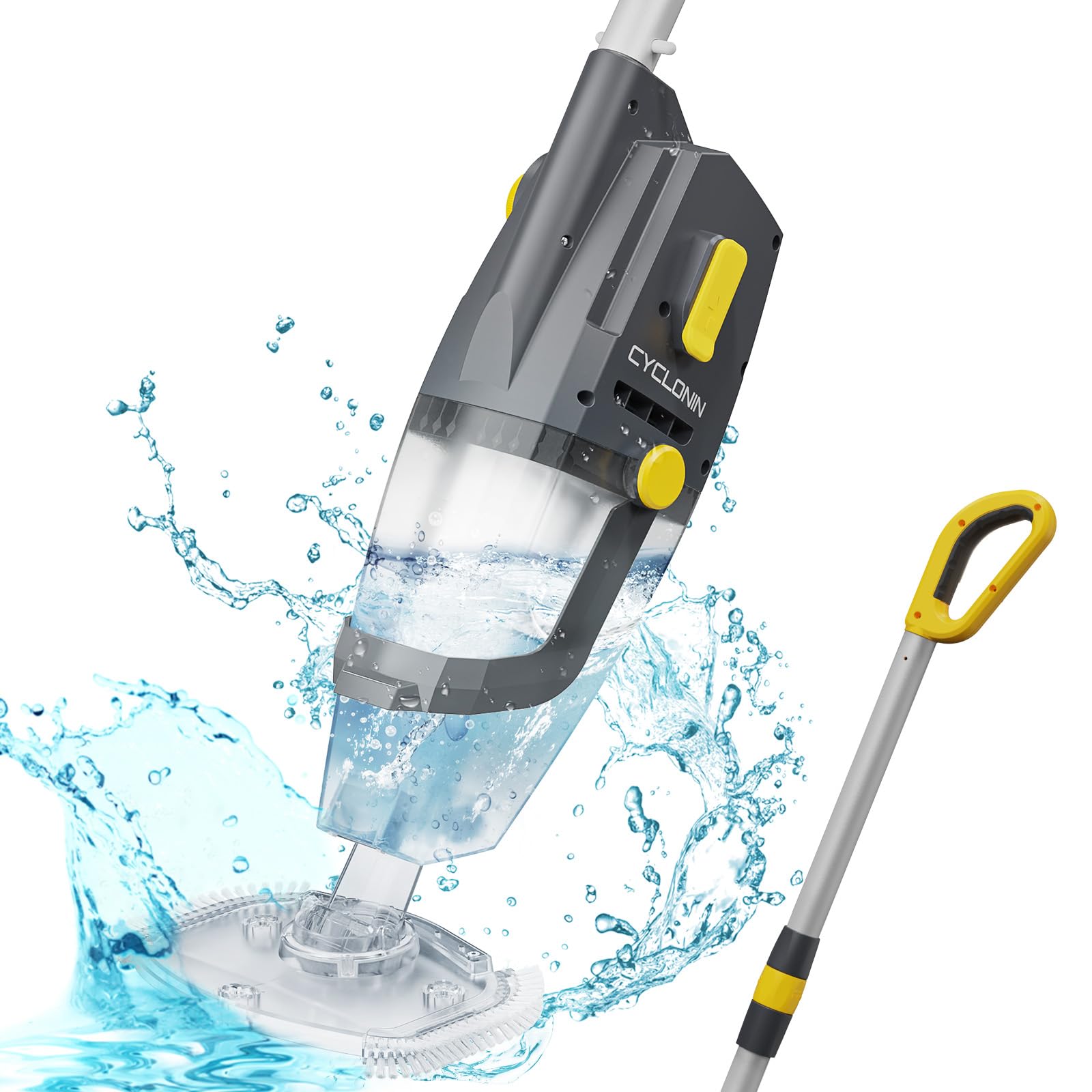 VINGLI Cordless Rechargeable Handheld Pool Vacuum Cleaner - Ideal for Above Ground & In Ground Pools, Hot Tubs, Spas - Lightweight Portable Design (Yellow & Grey) | Perfect for Quick Pool Maintenance, Backyard Cleaning & Water Feature Care