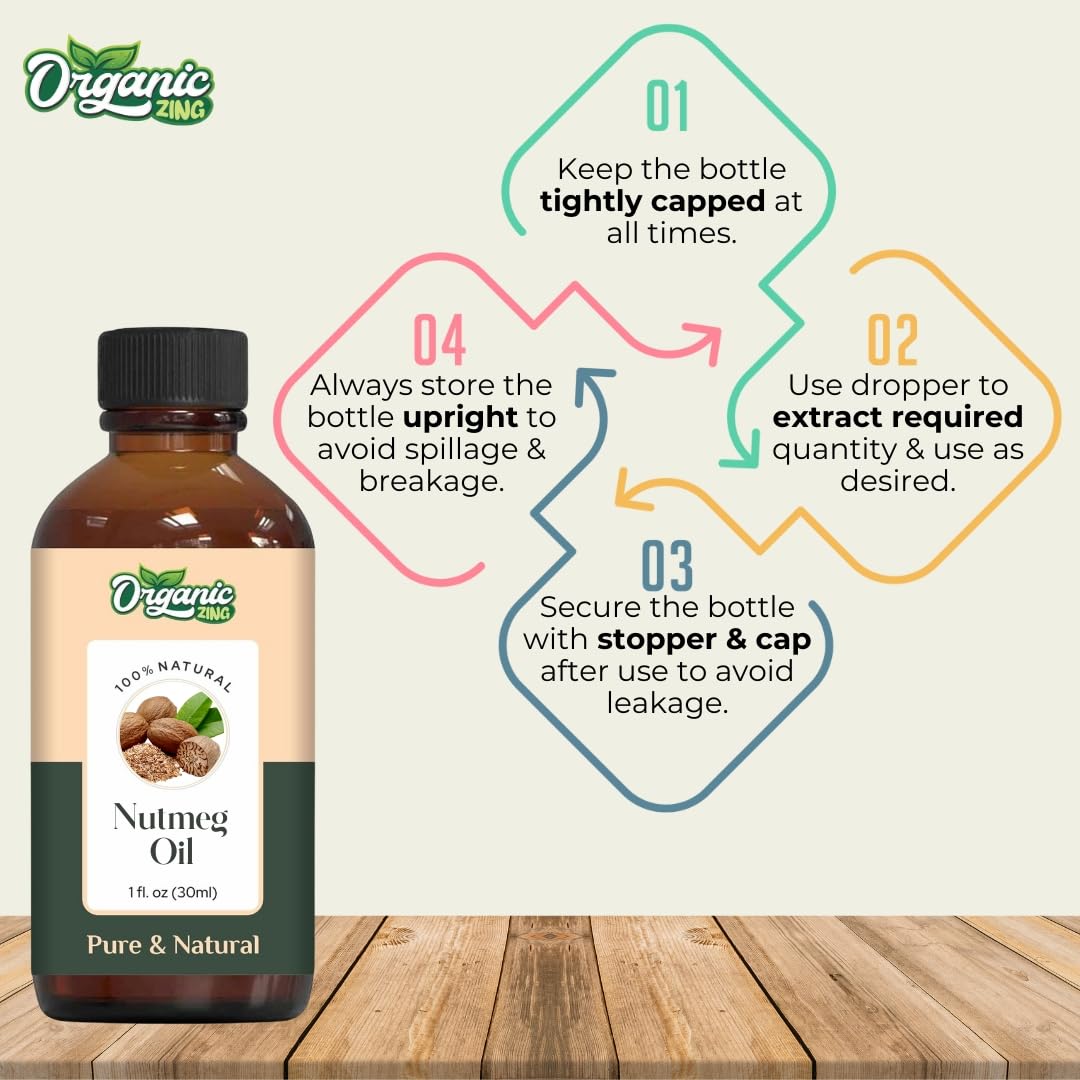 Organic Nutmeg Essential Oil (Myristica Fragrans) - 100% Pure & Natural for Aromatherapy, Diffusers, Massage, Skincare & Hair Care - 30ml/1.01fl oz - Perfect for Relaxation, Stress Relief & DIY Beauty Products