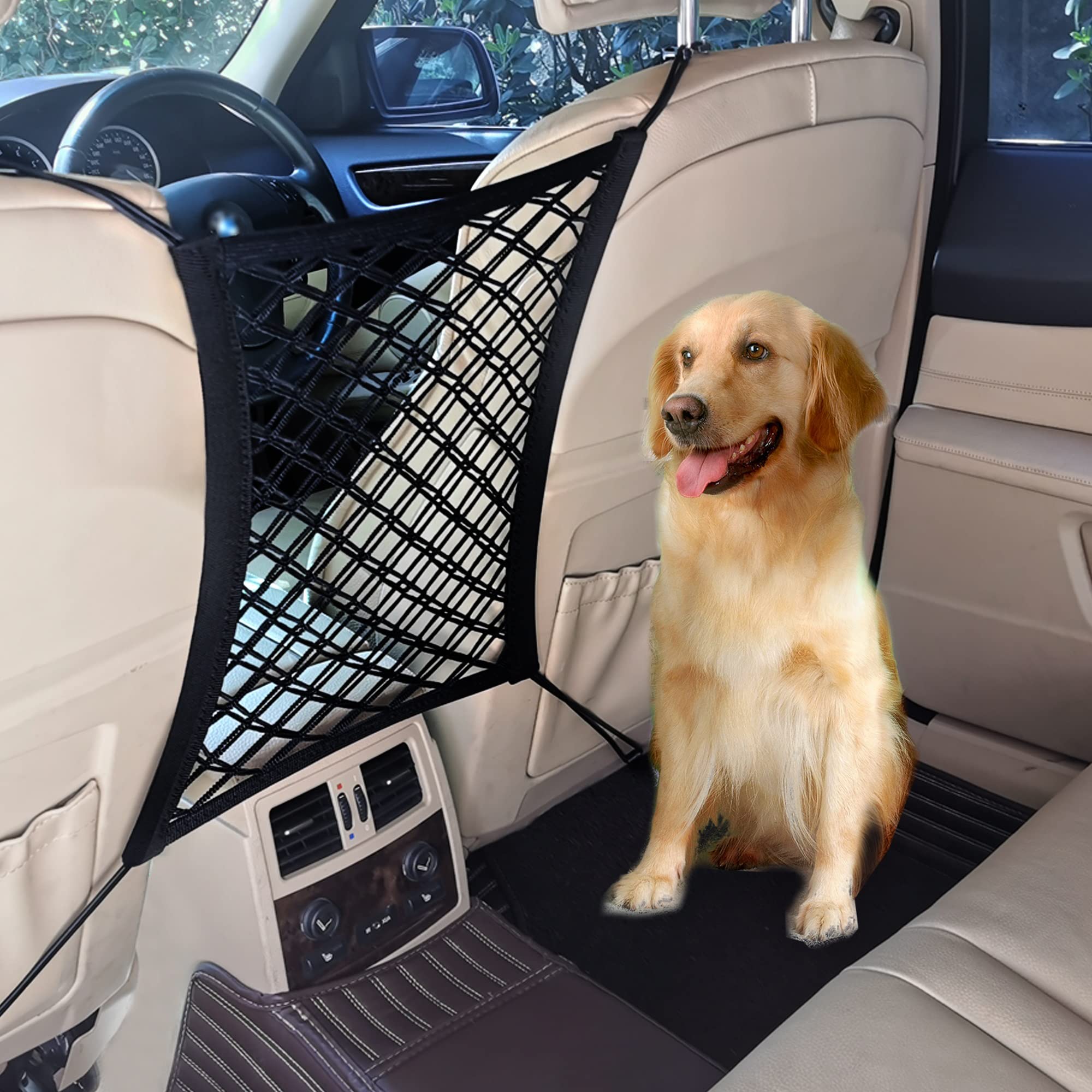 Tonruy Car Dog Barrier - Auto Safety Mesh Organizer for Pets & Kids, Durable Pet Barrier & Car Divider for SUV, Sedan, and Minivan Safety