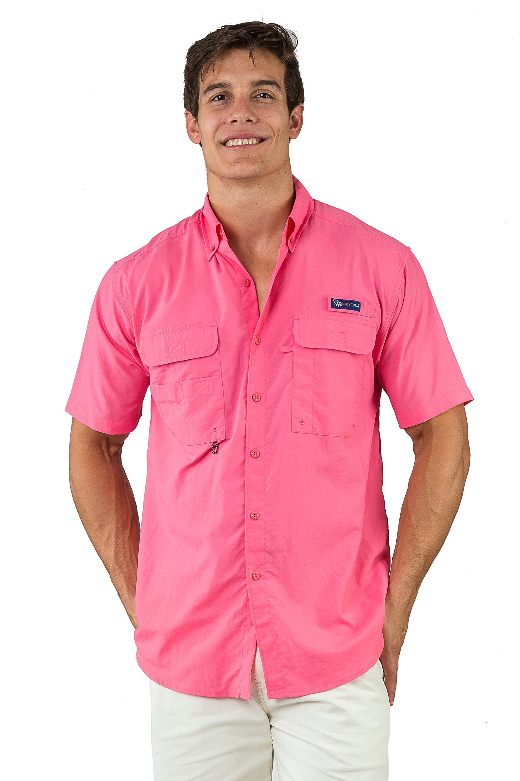 Spicy Tuna Men's Performance Fishing Shirt with UV Sun Protection & Ventilation - Ideal for Saltwater Fishing, Boating, and Outdoor Adventures