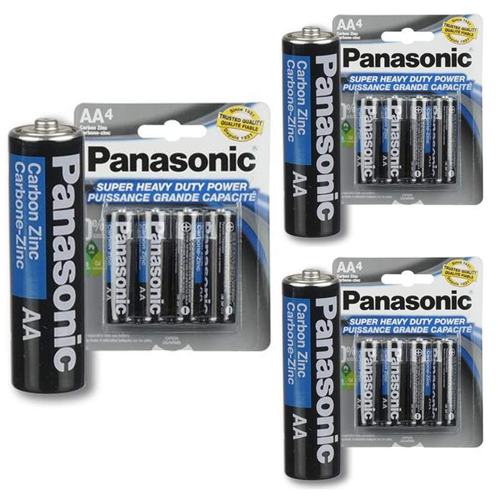 12 Pack Panasonic AA-4 Carbon Zinc Super Heavy Duty Batteries - Long Lasting Power for Flashlights, Toys, Remote Controls & More - All Purpose Household Batteries