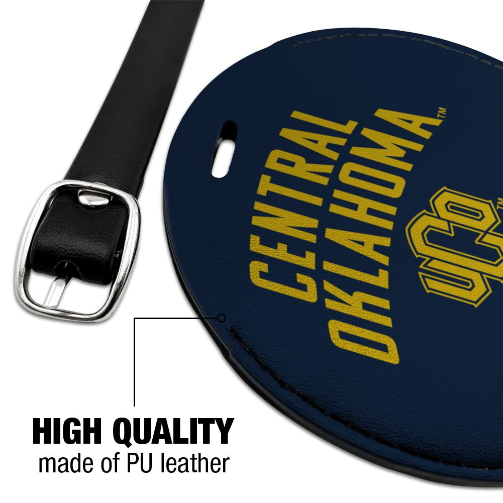Central Oklahoma Bronchos Logo Round Leather Luggage Tag - Personalized Carry-On ID Tag for Travel Bags, Suitcases & Backpacks | Perfect for College Fans, Alumni & Travel Enthusiasts