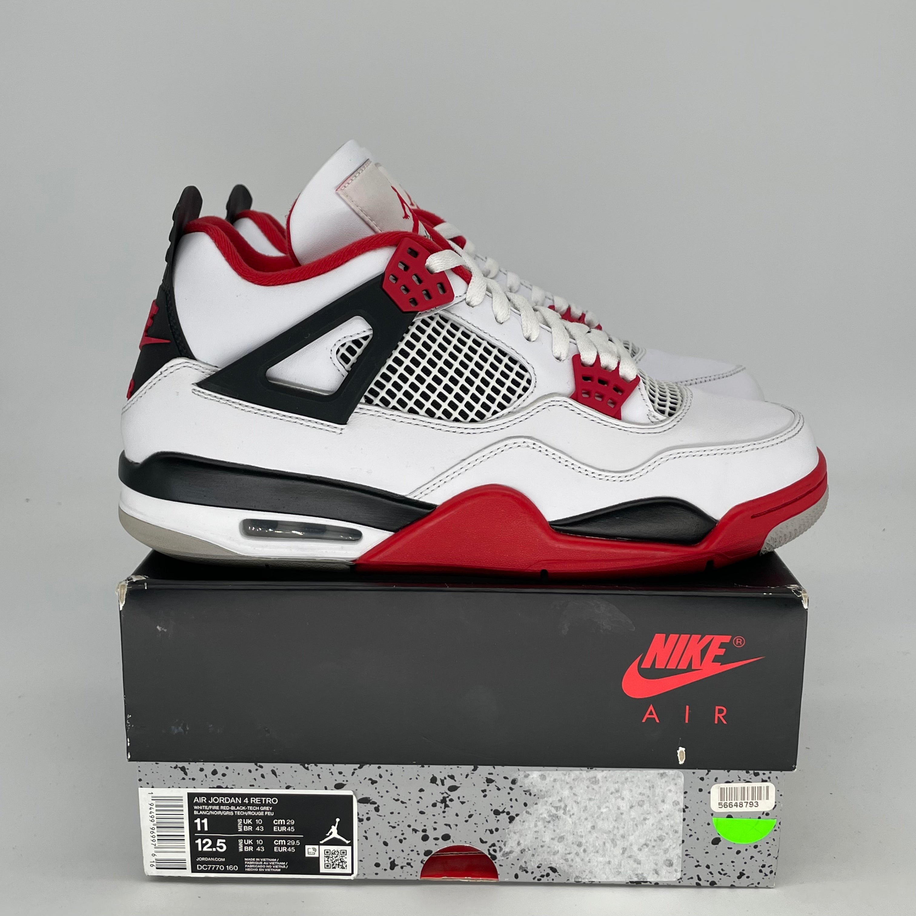 Original Air Jordan 4 Retro 'Fire Red' Men's/Women's Basketball Shoes - Size 11 & 12.5W (DC7770-160) - Perfect for Streetwear, Sneaker Collecting & Casual Sports Fashion